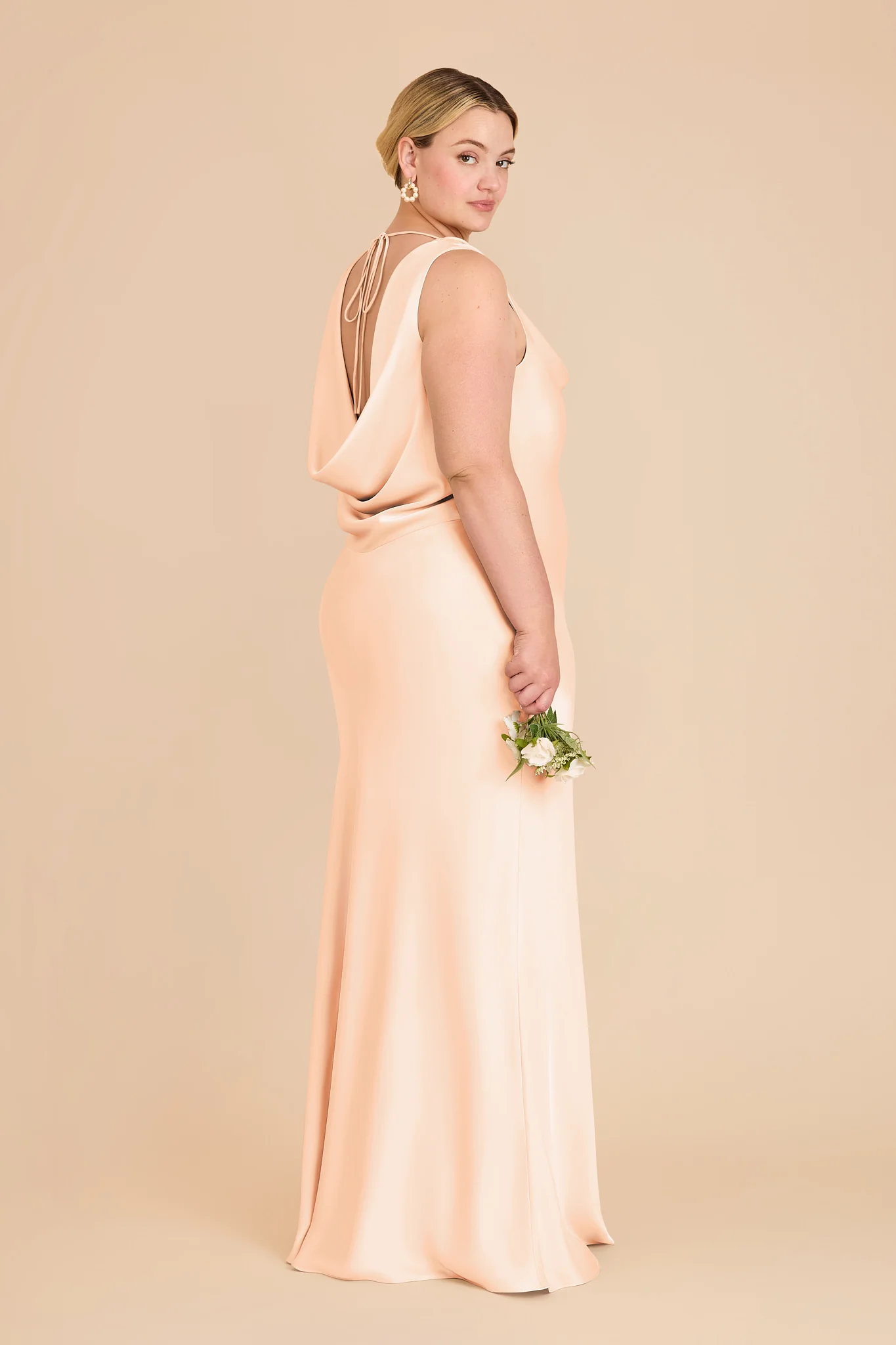 Bonnie Matte Satin Dress - Peach Cream - Image 6