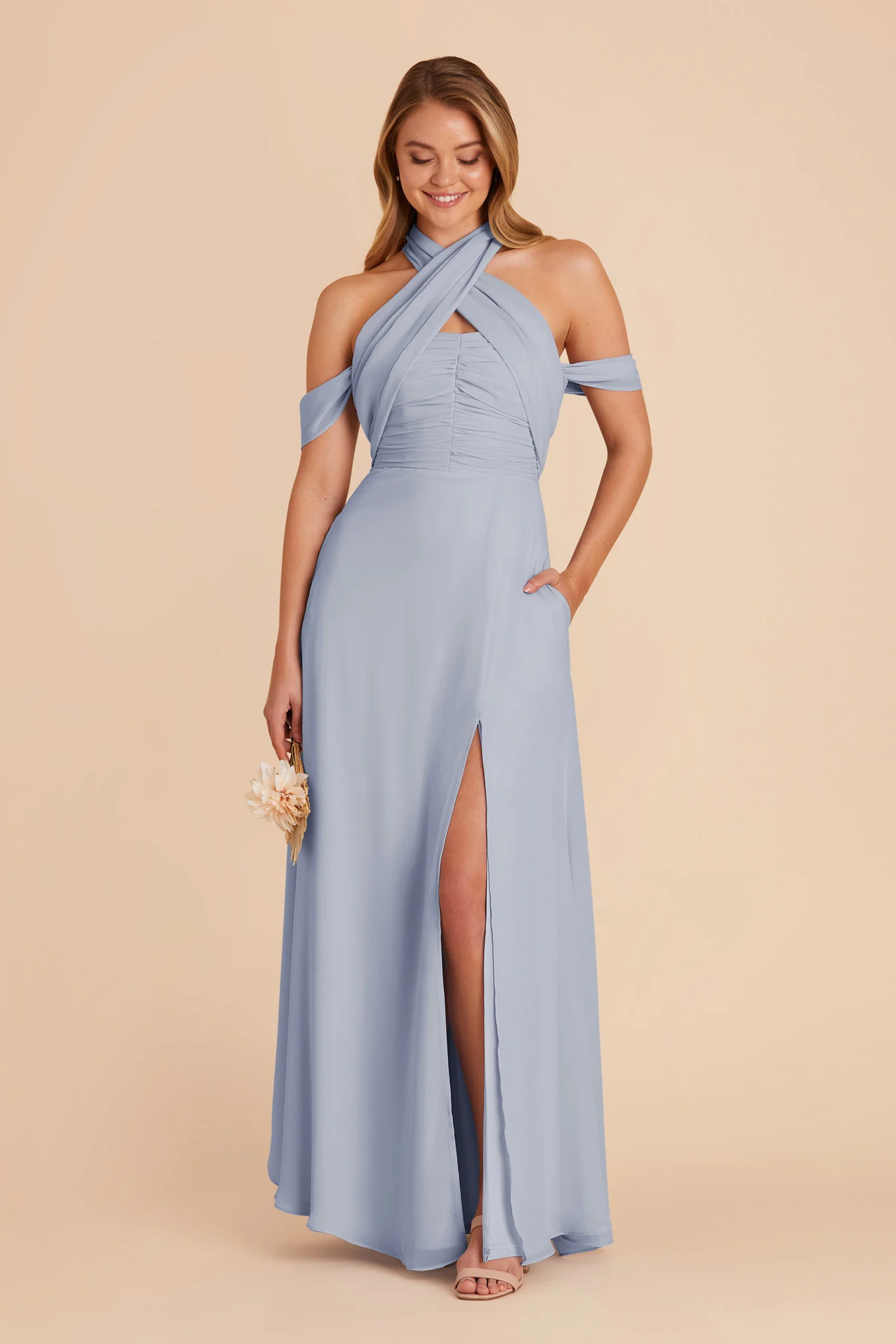 Cara Chiffon Dress - Dusty Blue - Image 5