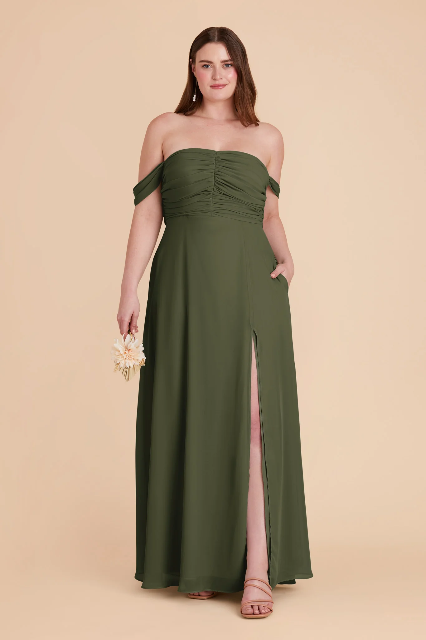 Cara Chiffon Dress - Olive - Image 10