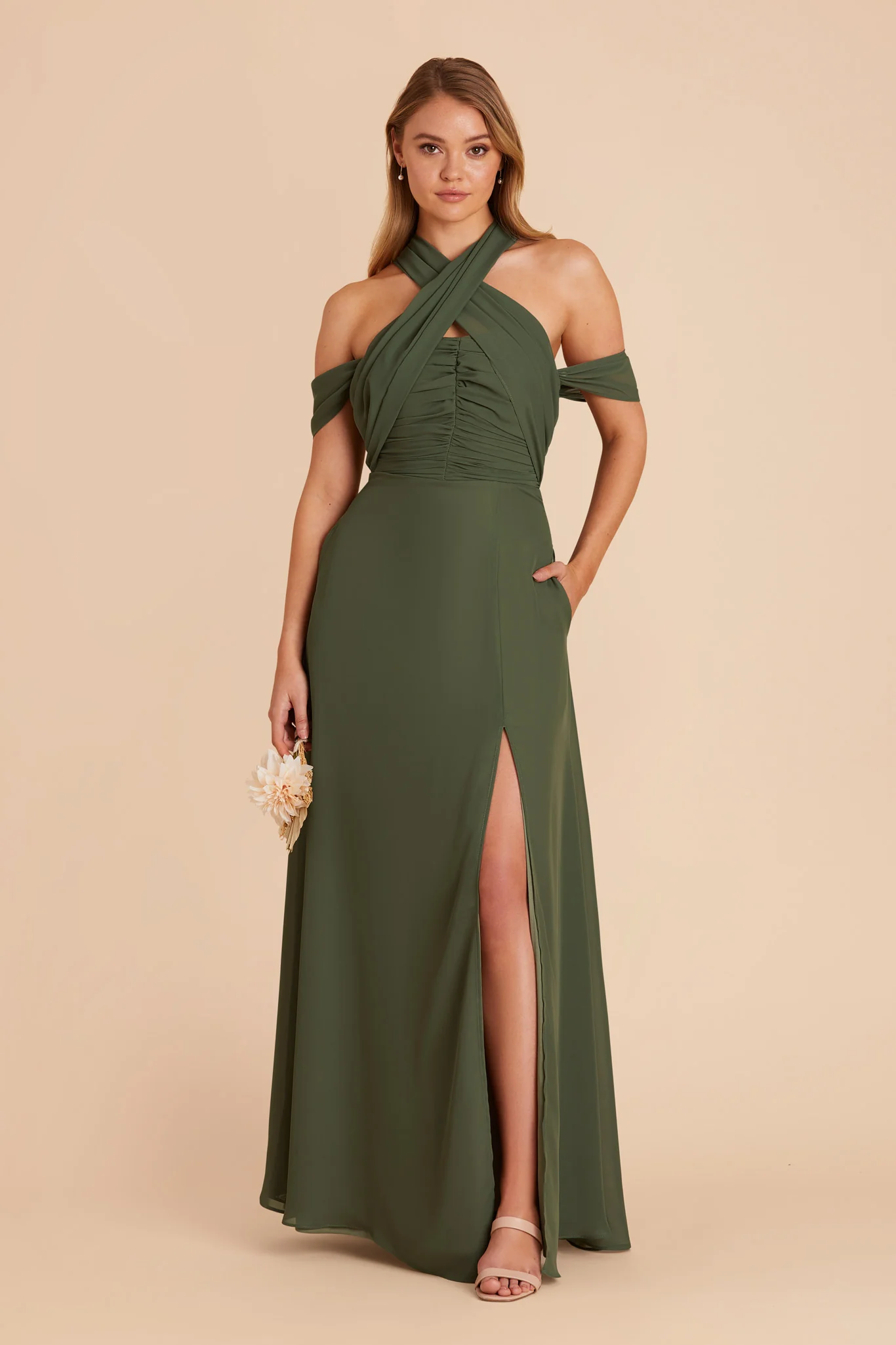 Cara Chiffon Dress - Olive - Image 3