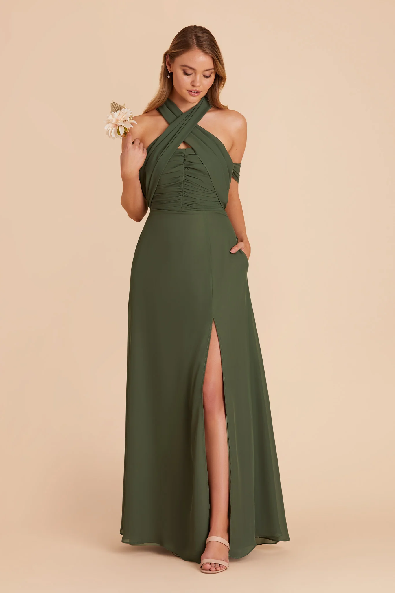 Cara Chiffon Dress - Olive - Image 4