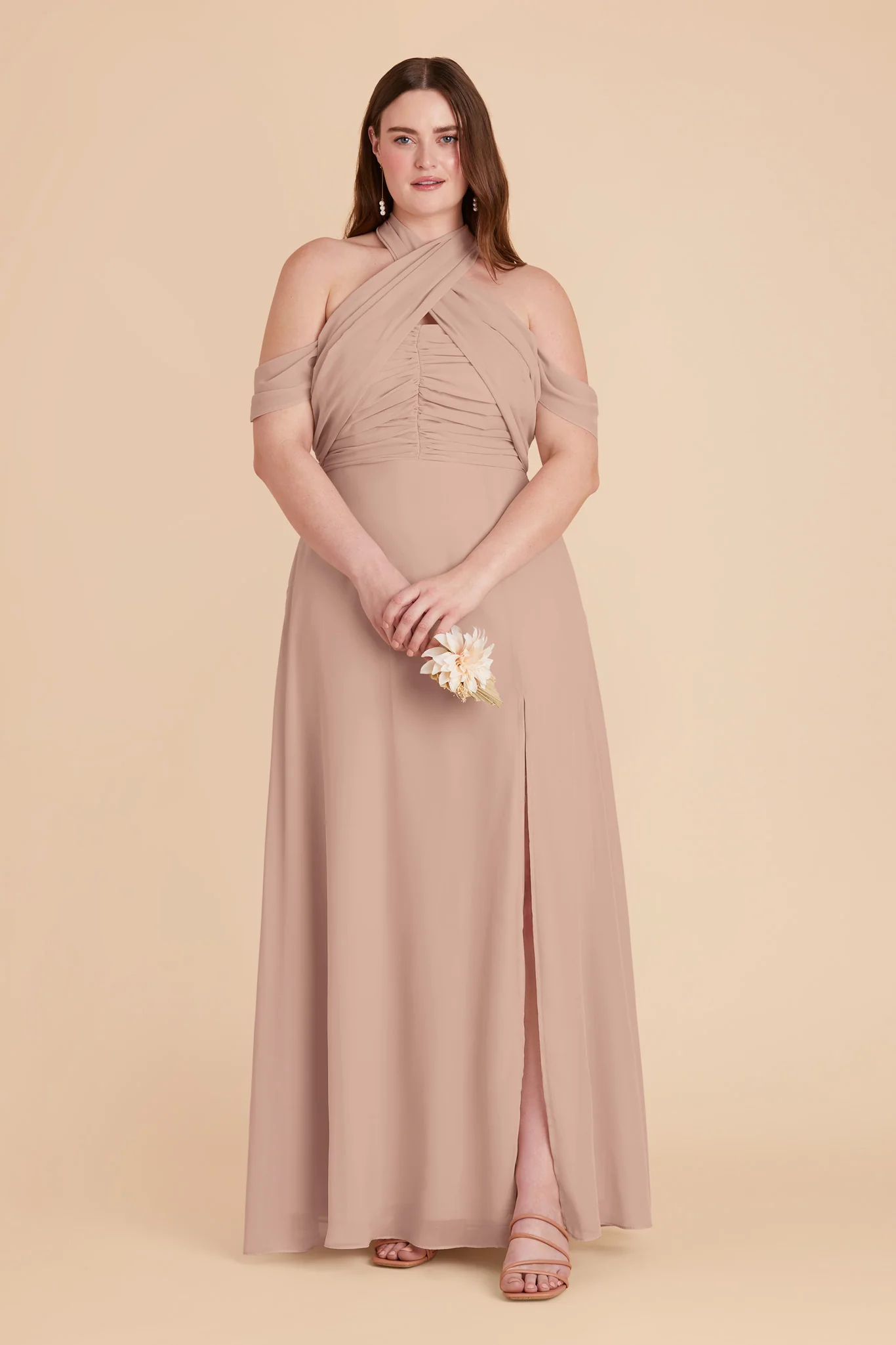 Cara Chiffon Dress - Taupe - Image 10
