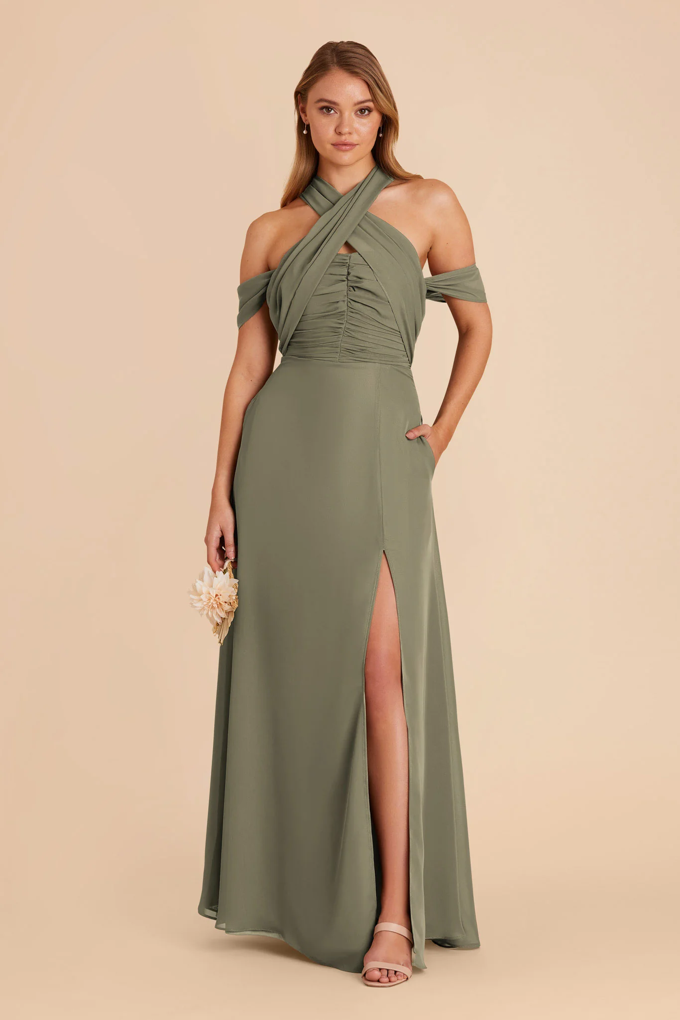 Cara Chiffon Dress - Thyme - Image 3