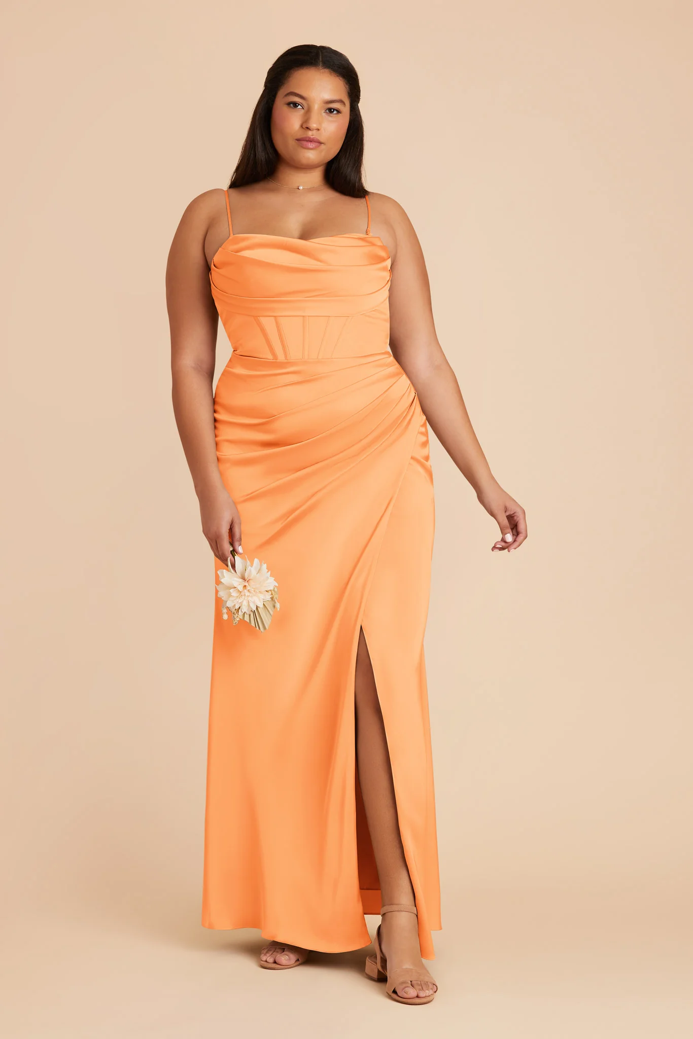 Carrie Matte Satin Dress - Apricot - Image 14