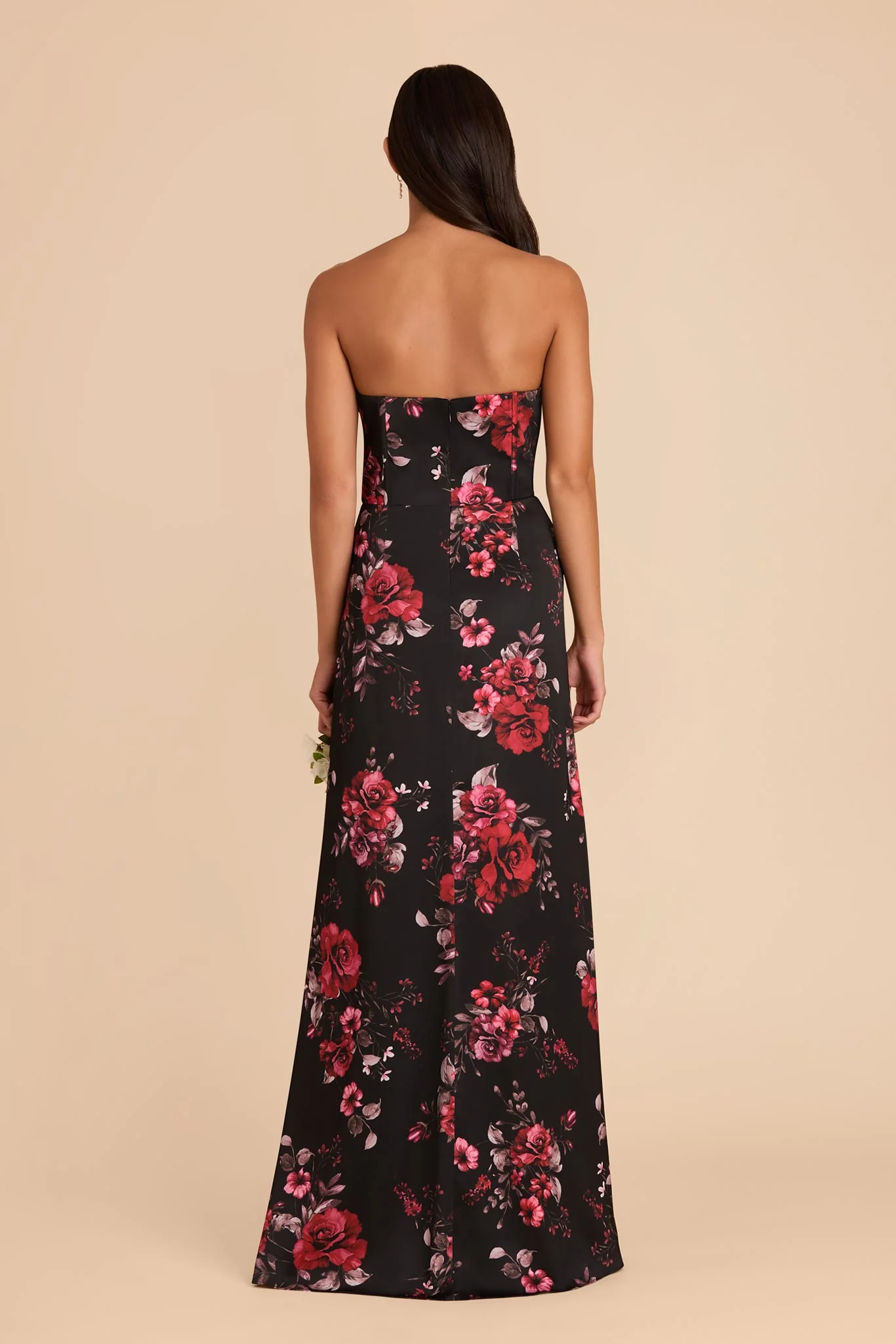 Carrie Matte Satin Dress - Black Fleurs D'Amour - Image 5