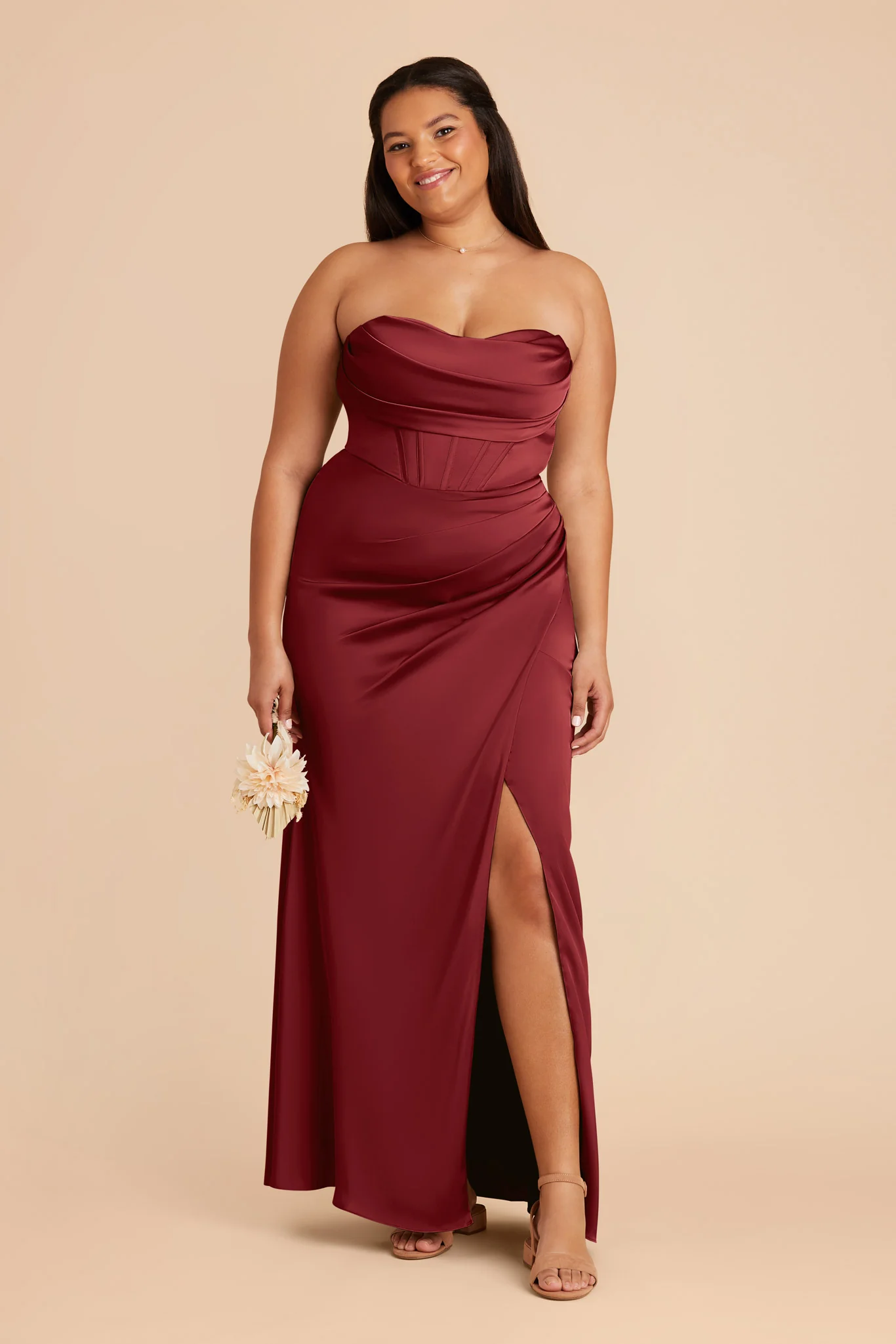 Carrie Matte Satin Dress - Burgundy - Image 2