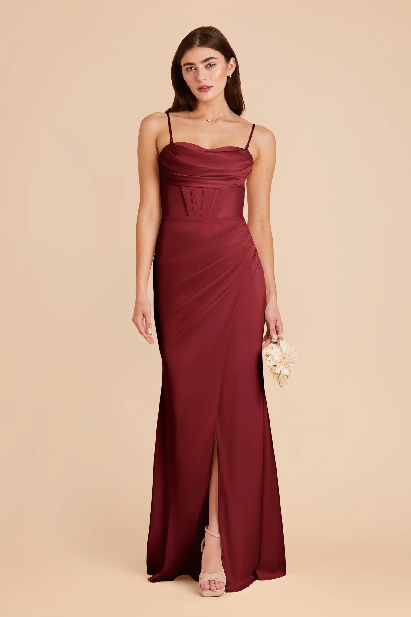 Carrie Matte Satin Dress - Burgundy - Image 3