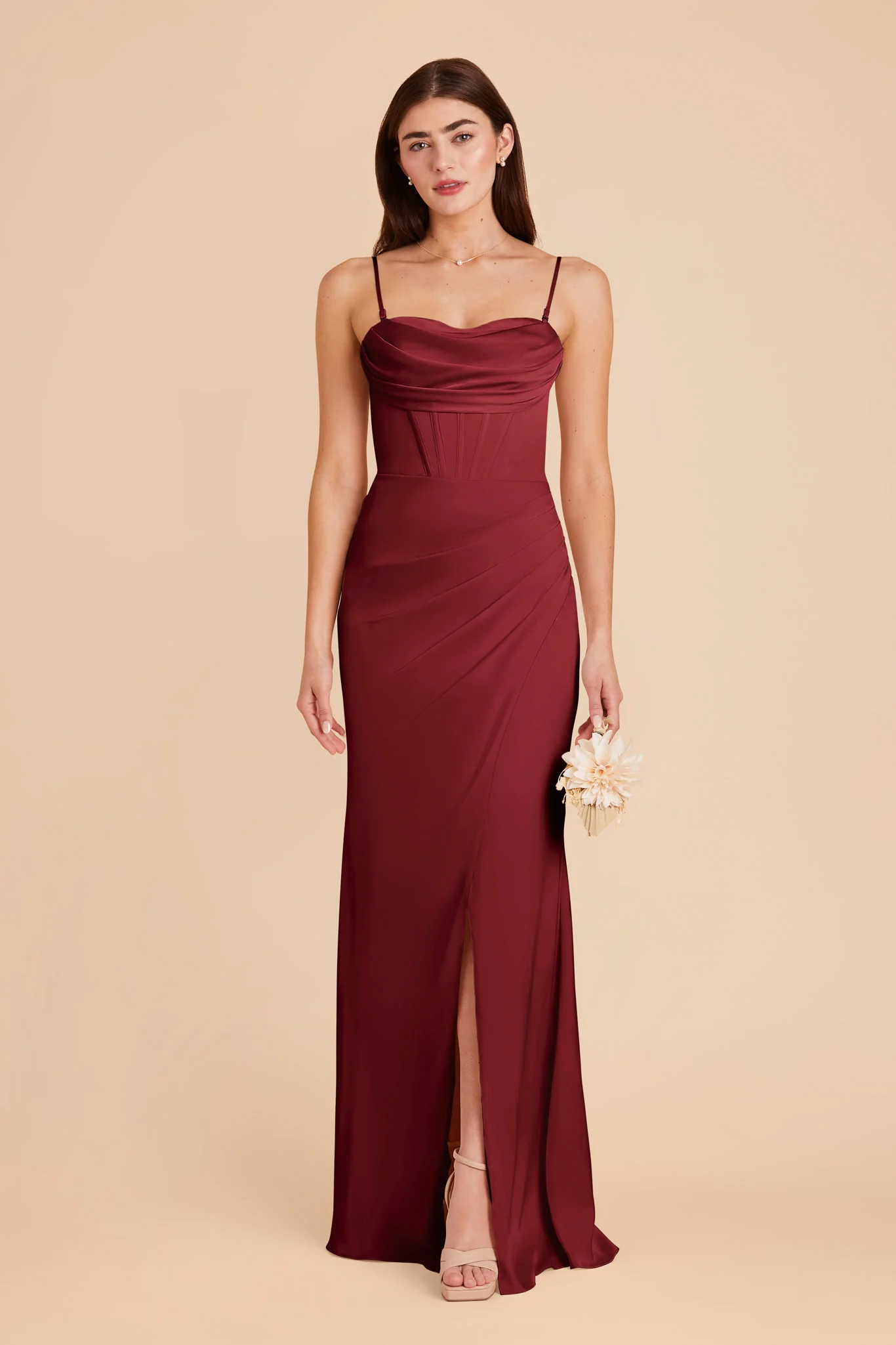 Carrie Matte Satin Dress - Burgundy - Image 4