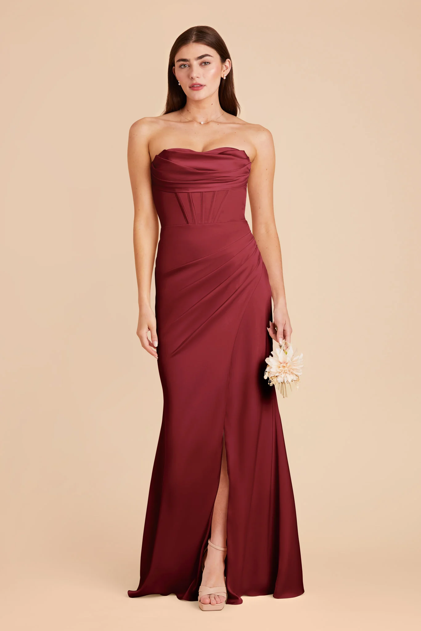 Carrie Matte Satin Dress - Burgundy - Image 5