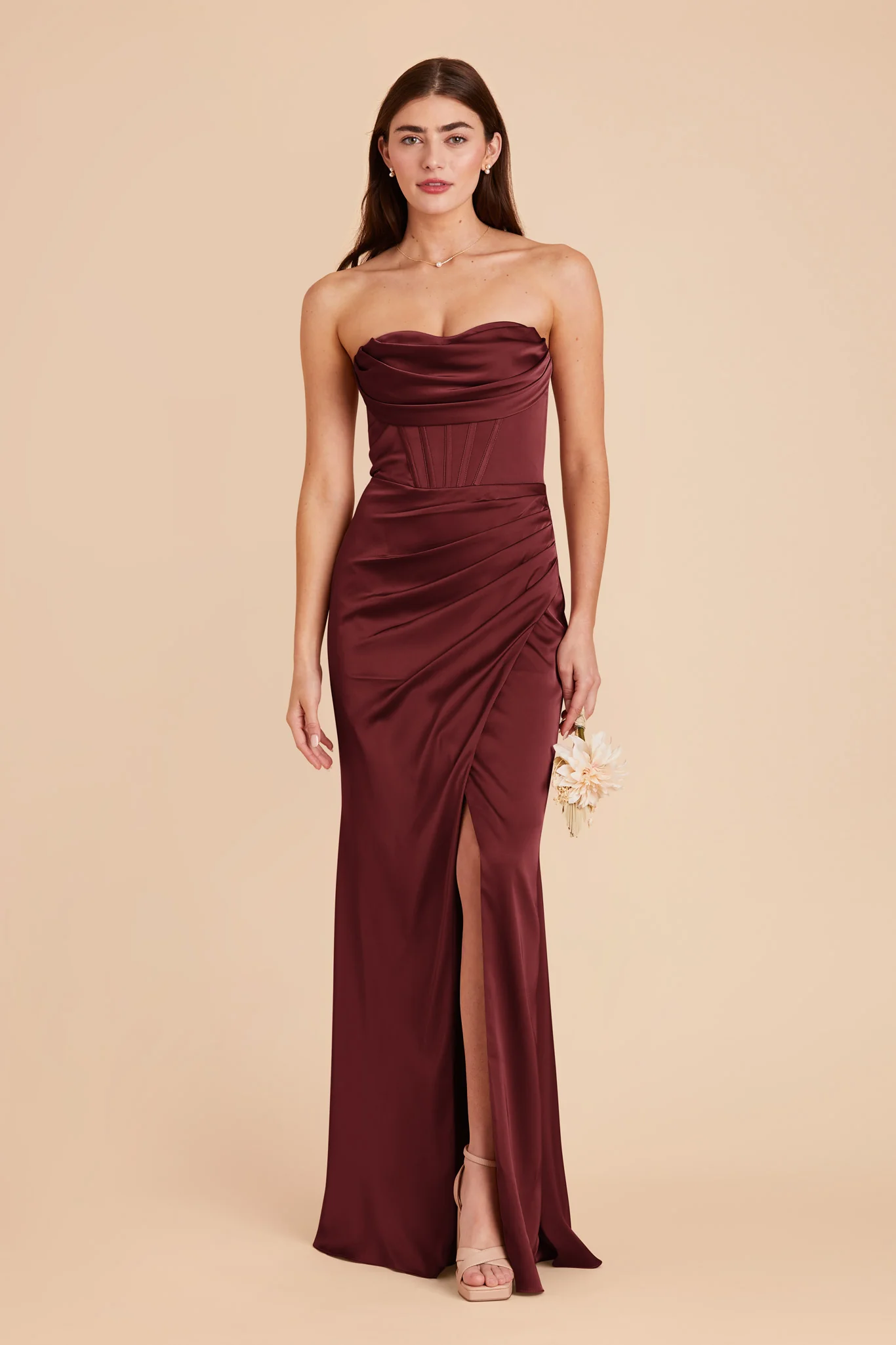 Carrie Matte Satin Dress - Cabernet