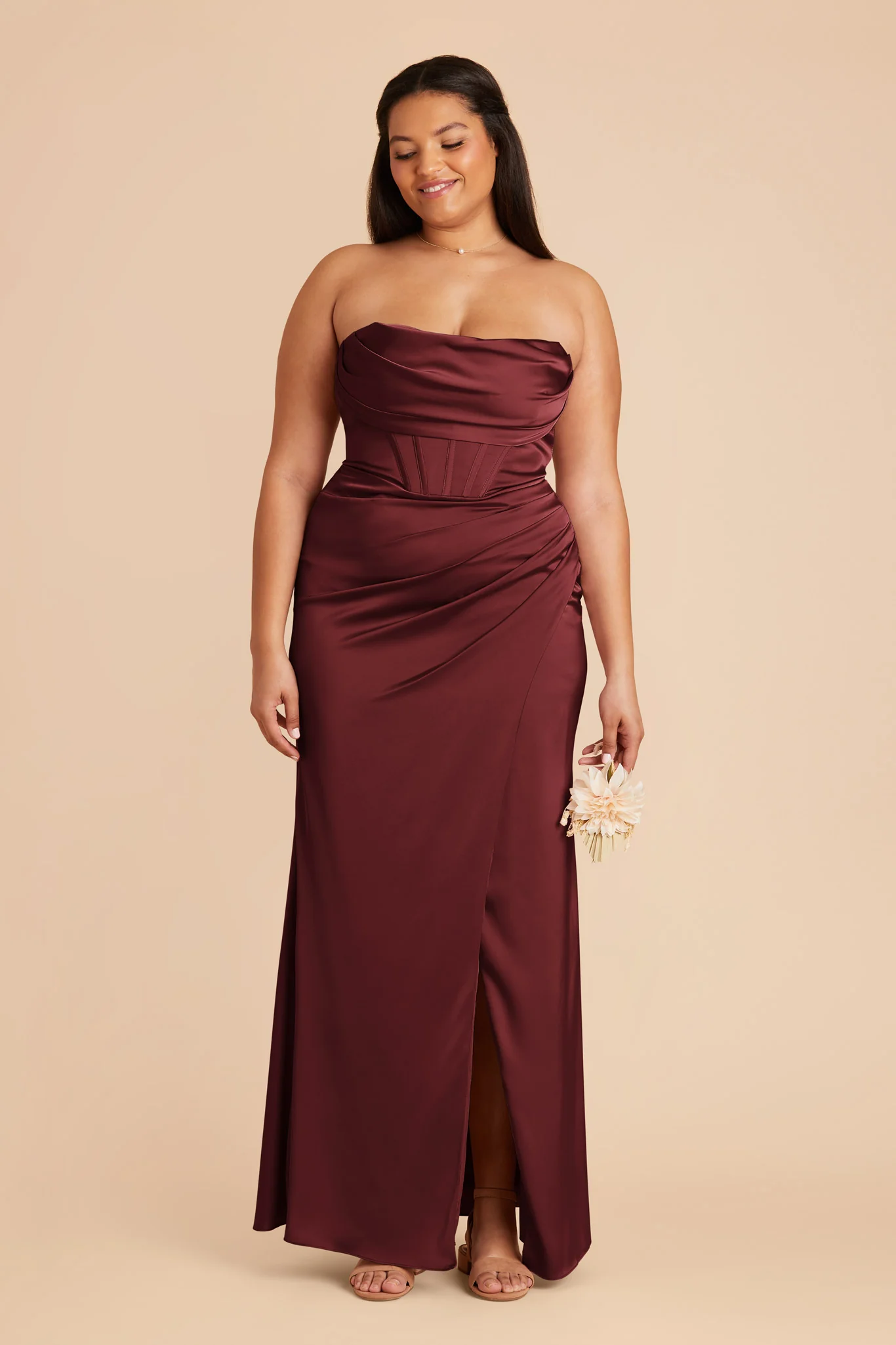 Carrie Matte Satin Dress - Cabernet - Image 2