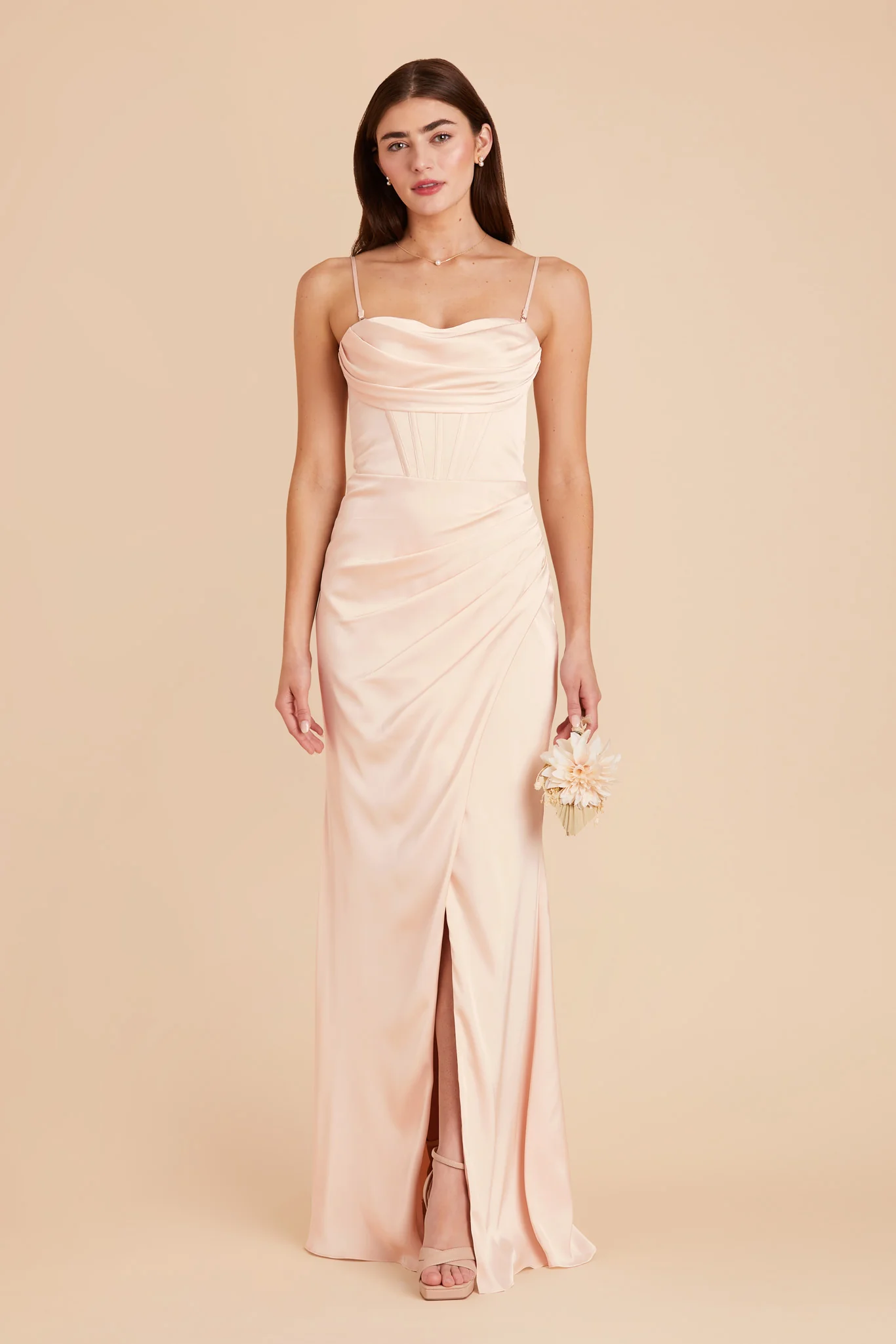 Carrie Matte Satin Dress - Champagne - Image 3