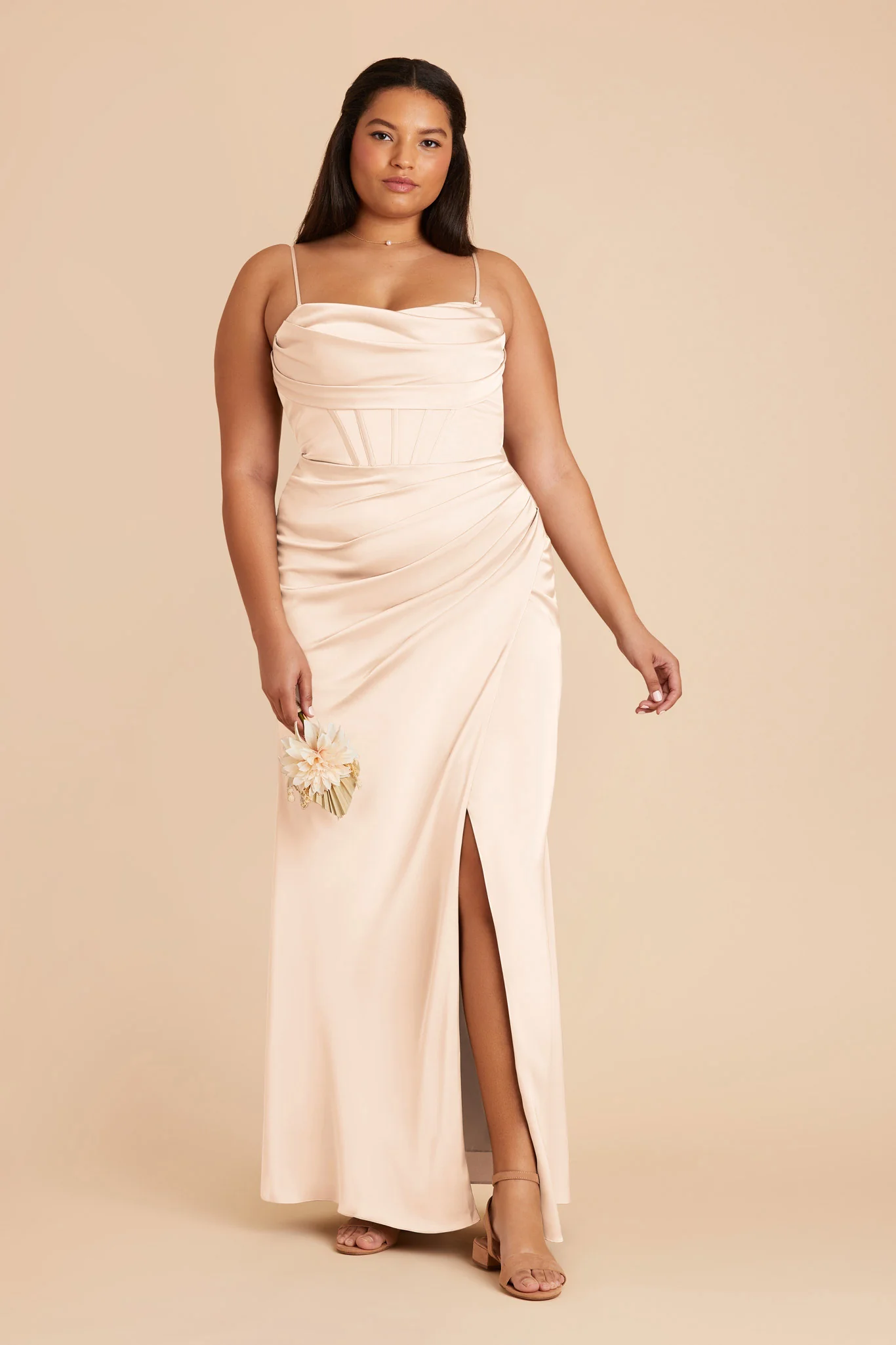 Carrie Matte Satin Dress - Champagne - Image 9