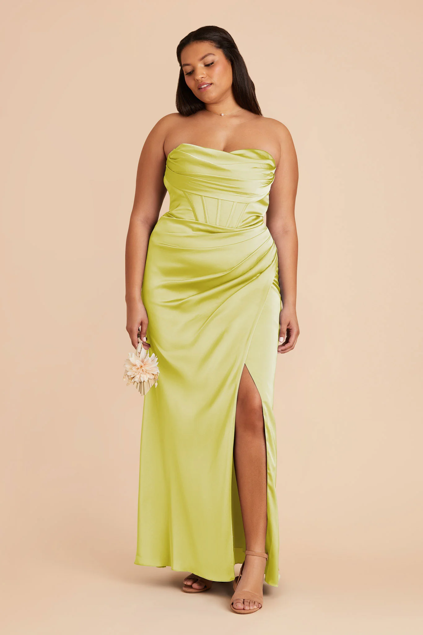 Carrie Matte Satin Dress - Chartreuse - Image 10