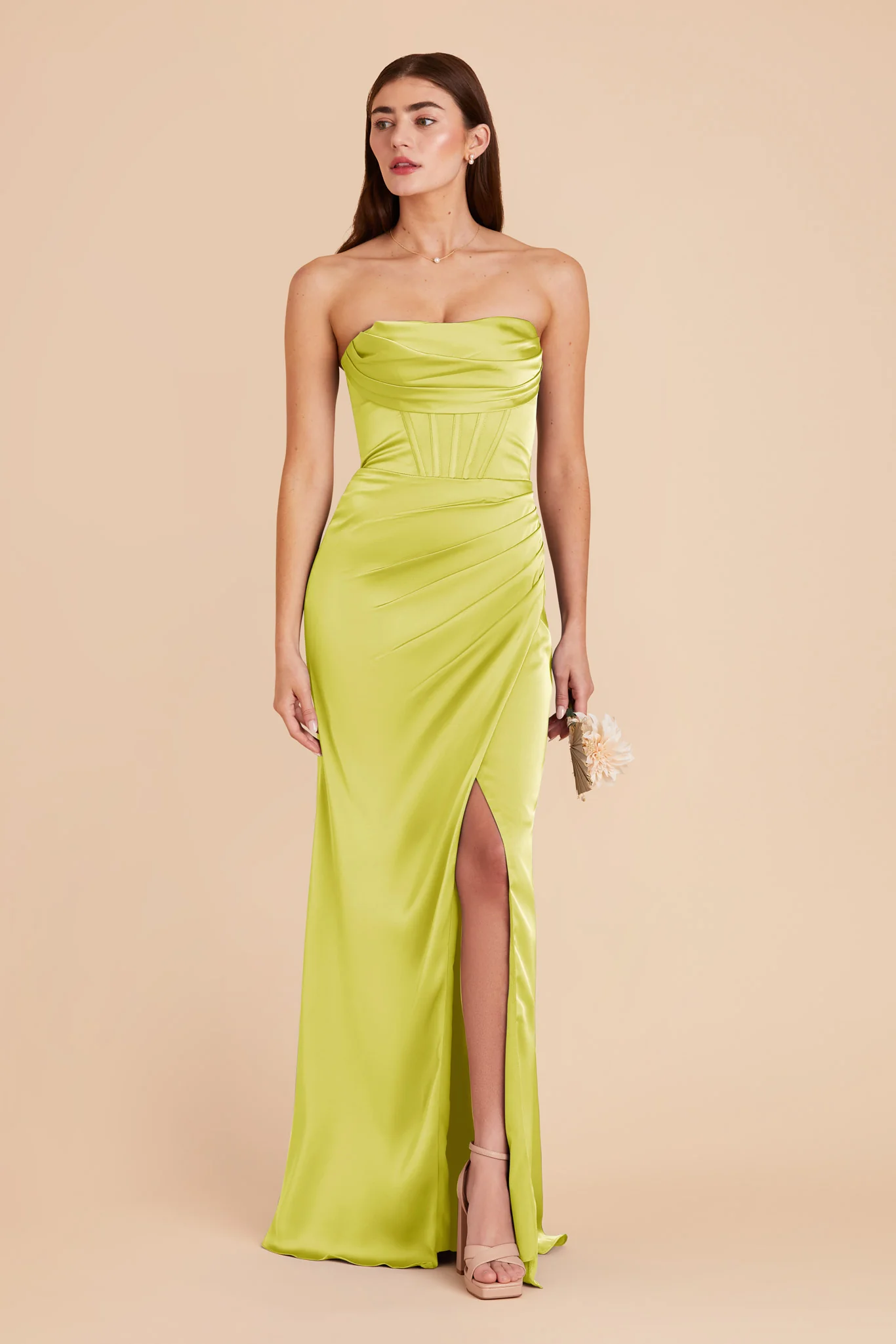 Carrie Matte Satin Dress - Chartreuse - Image 5