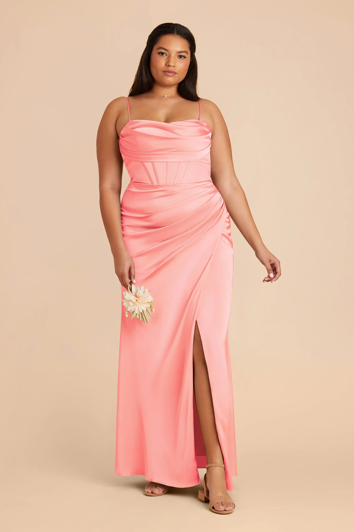 Carrie Matte Satin Dress - Coral Pink - Image 2