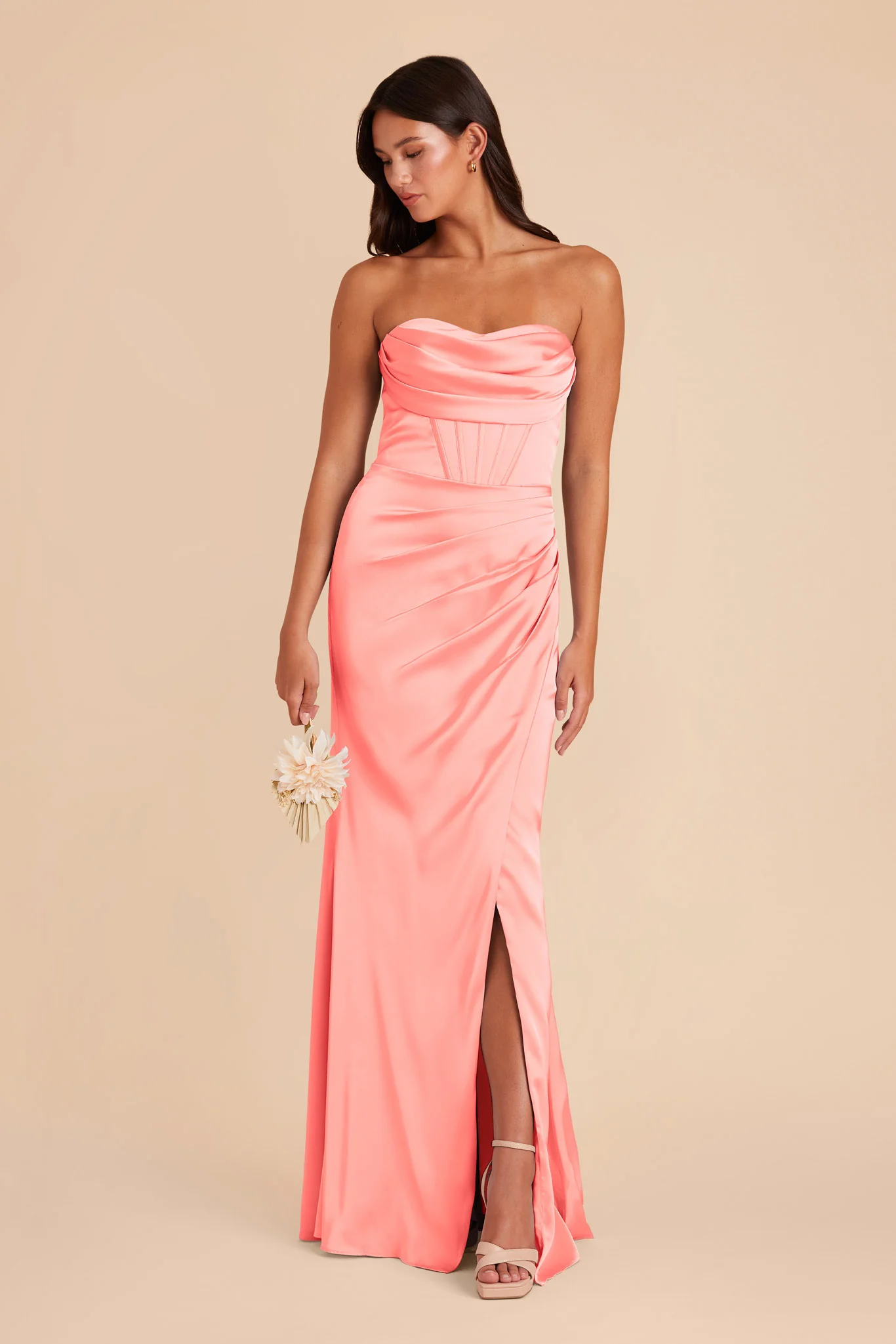 Carrie Matte Satin Dress - Coral Pink - Image 3