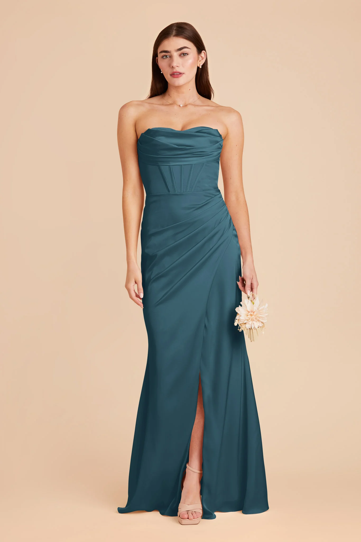 Carrie Matte Satin Dress - Dark Teal - Image 4