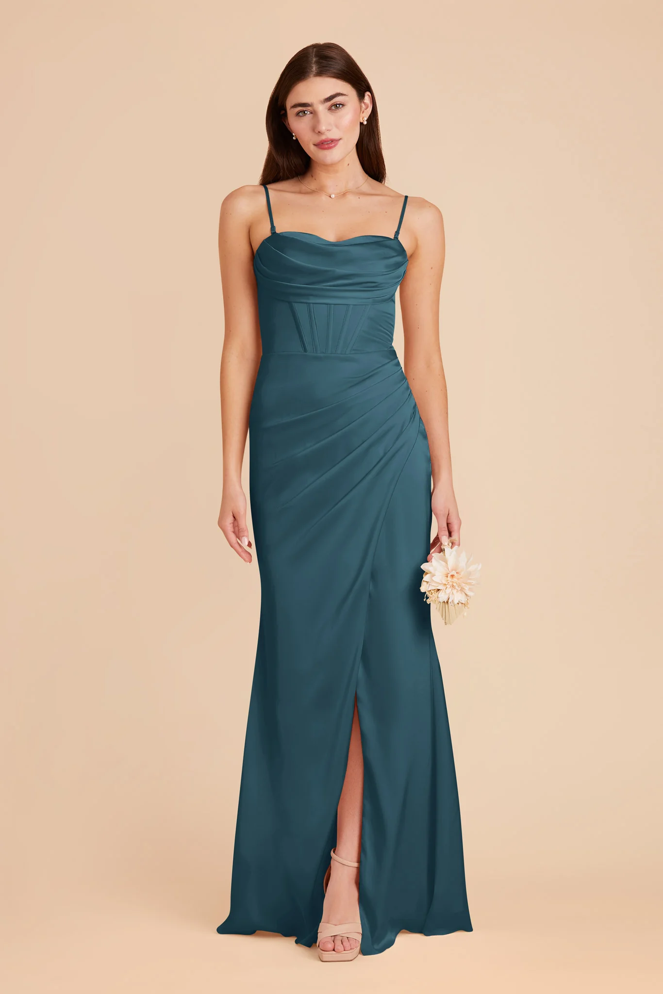 Carrie Matte Satin Dress - Dark Teal - Image 5