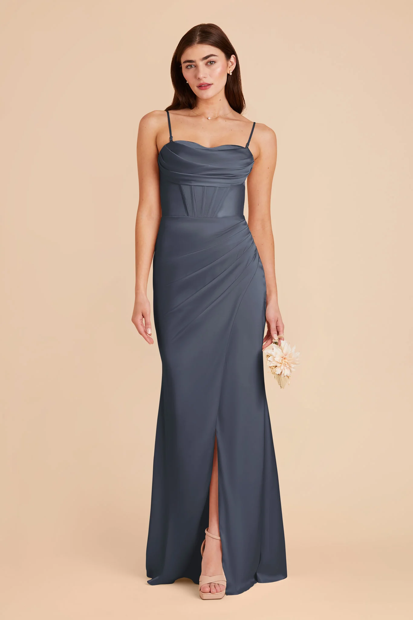 Carrie Matte Satin Dress - Dusk Blue - Image 5