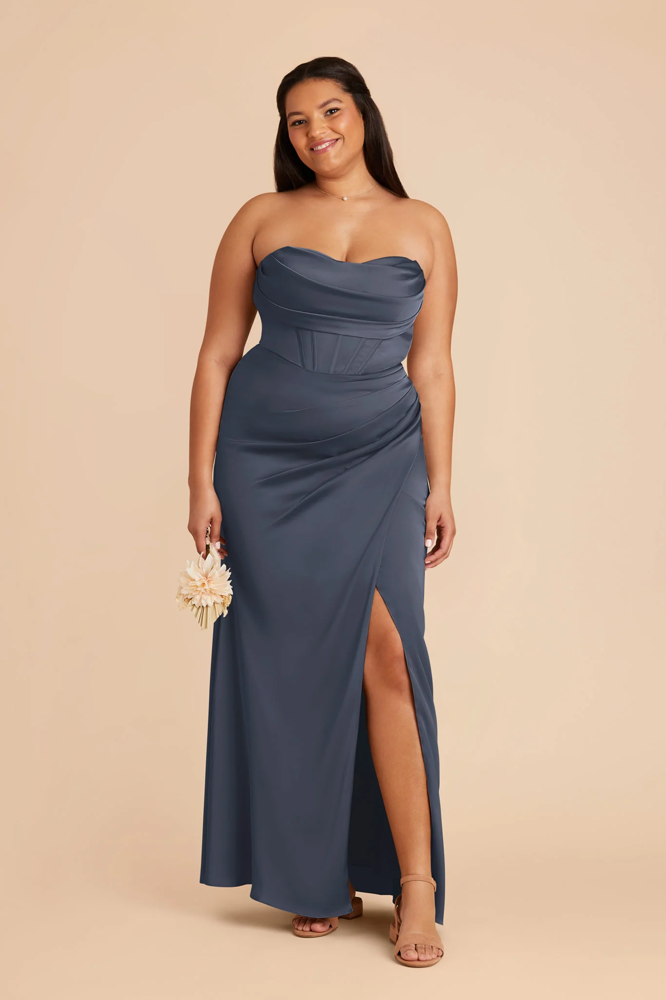 Carrie Matte Satin Dress - Dusk Blue - Image 7