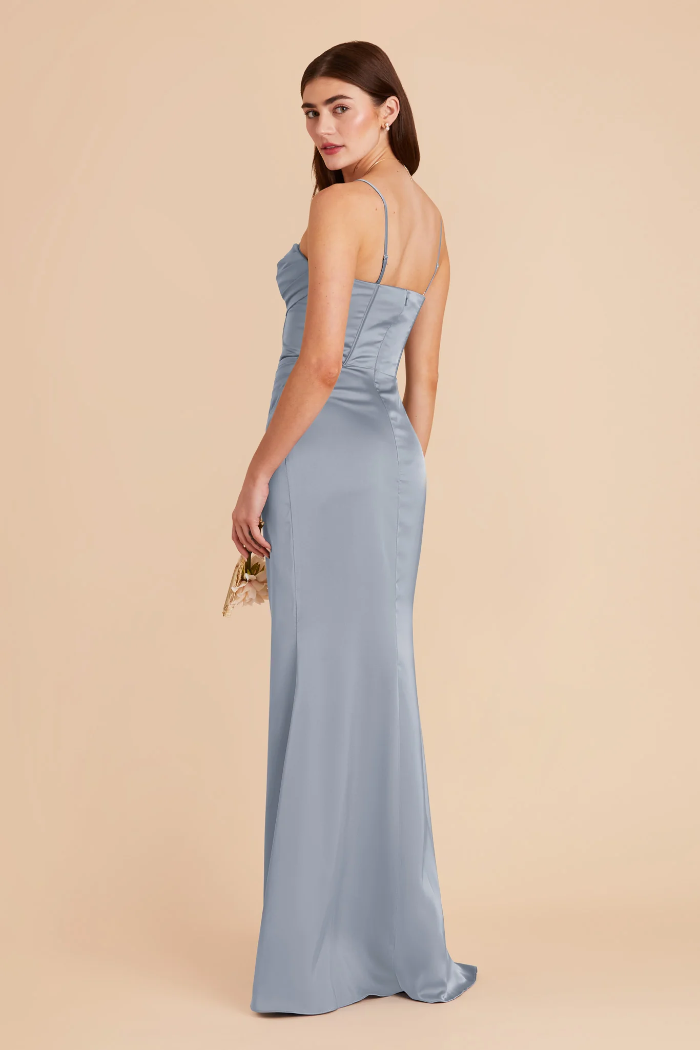Carrie Matte Satin Dress - Dusty Blue - Image 6
