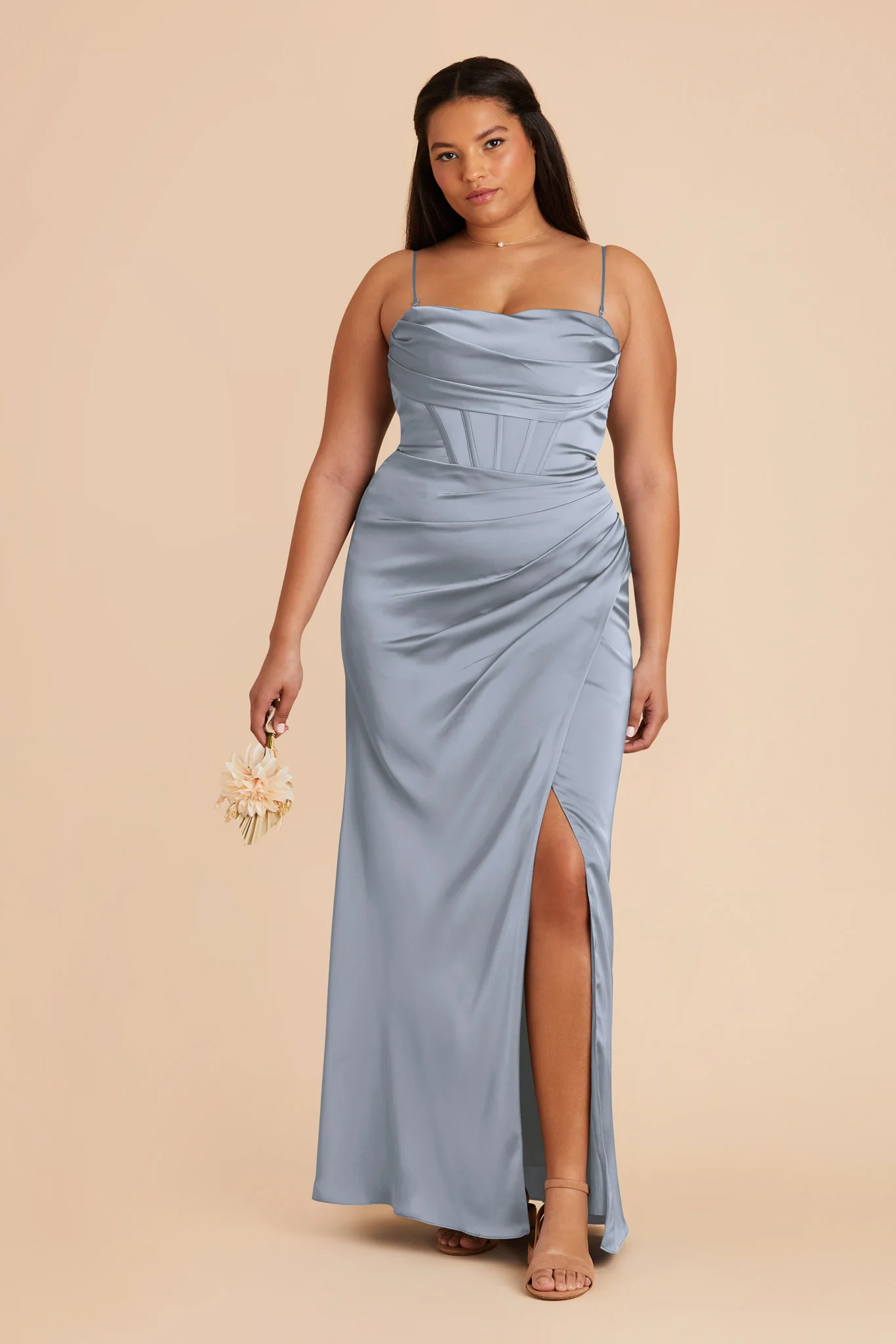 Carrie Matte Satin Dress - Dusty Blue - Image 8