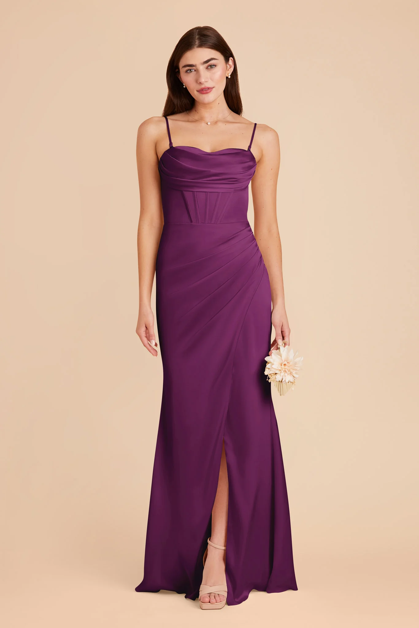 Carrie Matte Satin Dress - Fig