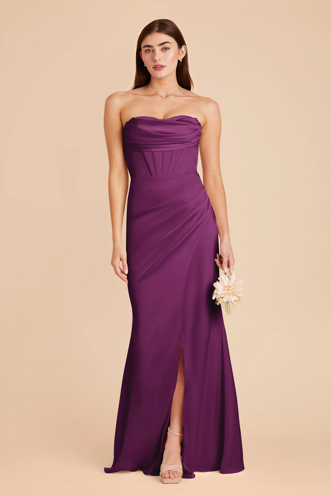 Carrie Matte Satin Dress - Fig - Image 6