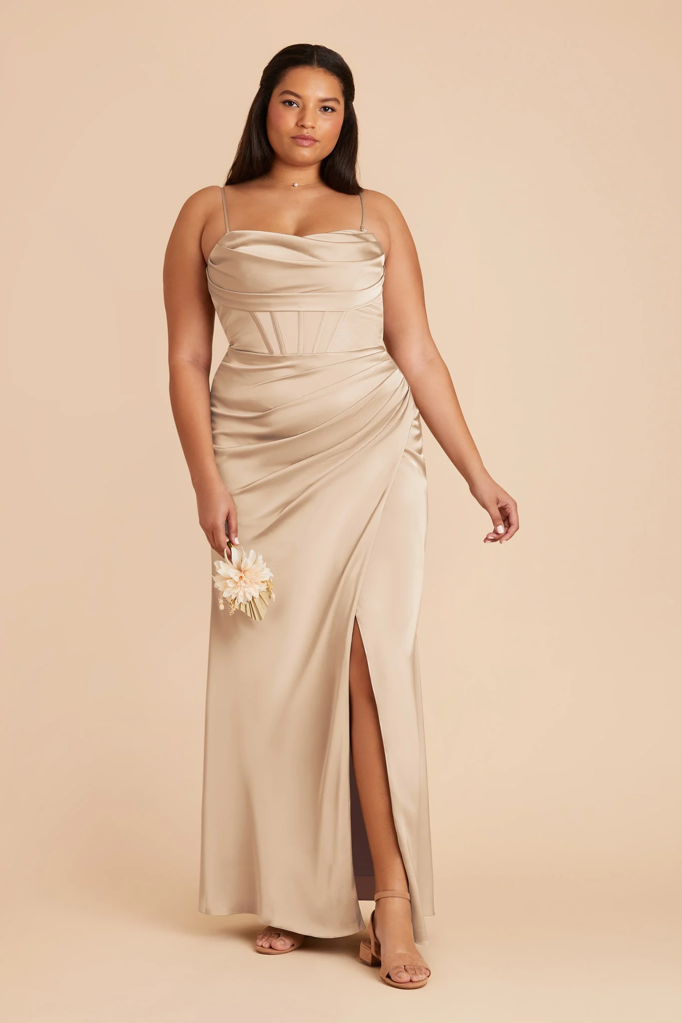 Carrie Matte Satin Dress - Gold - Image 2