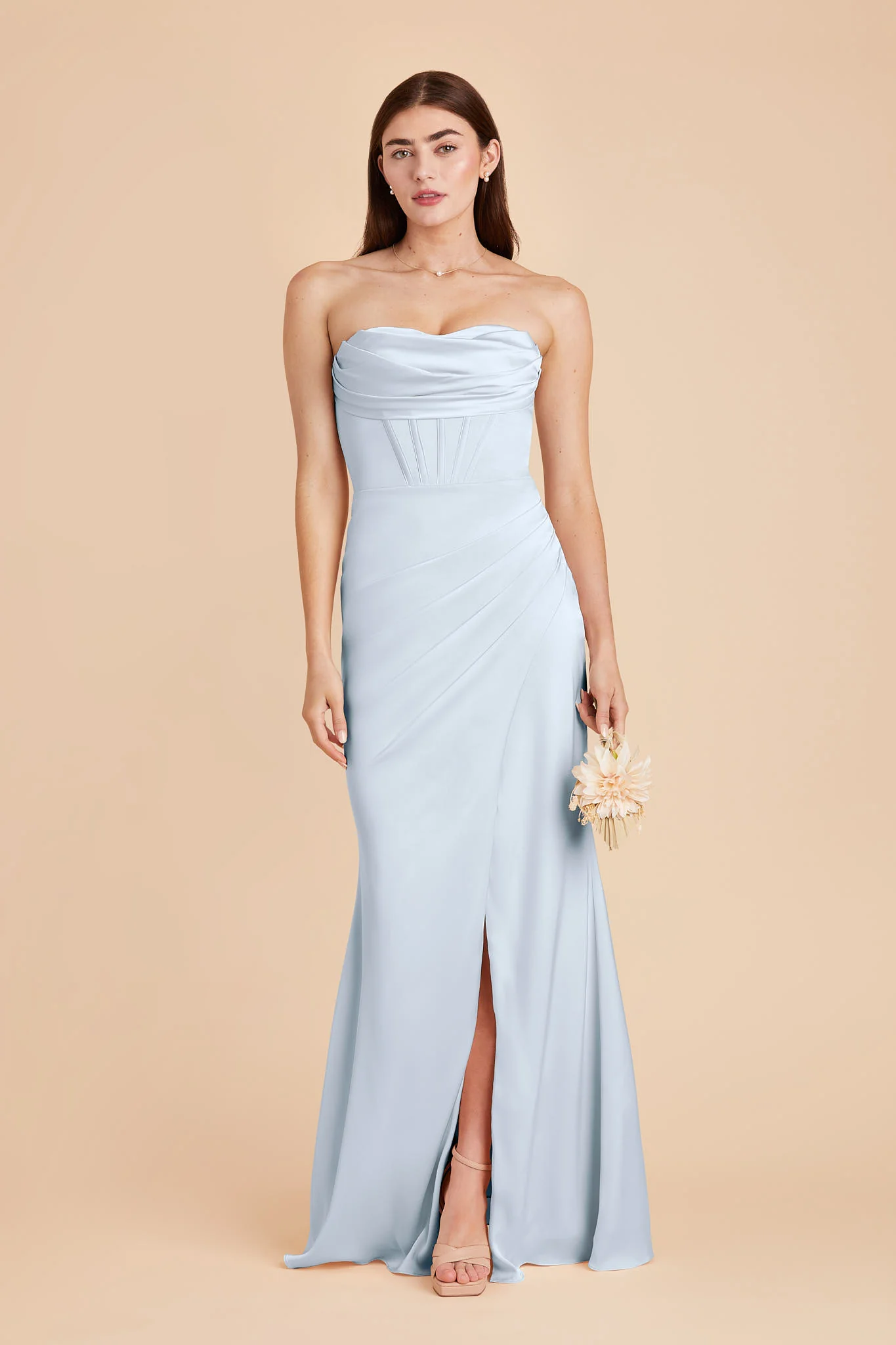 Carrie Matte Satin Dress - Mist Blue - Image 3