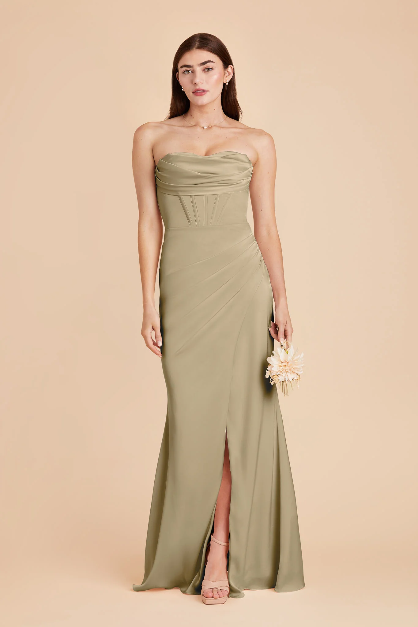 Carrie Matte Satin Dress - Moss Green - Image 3