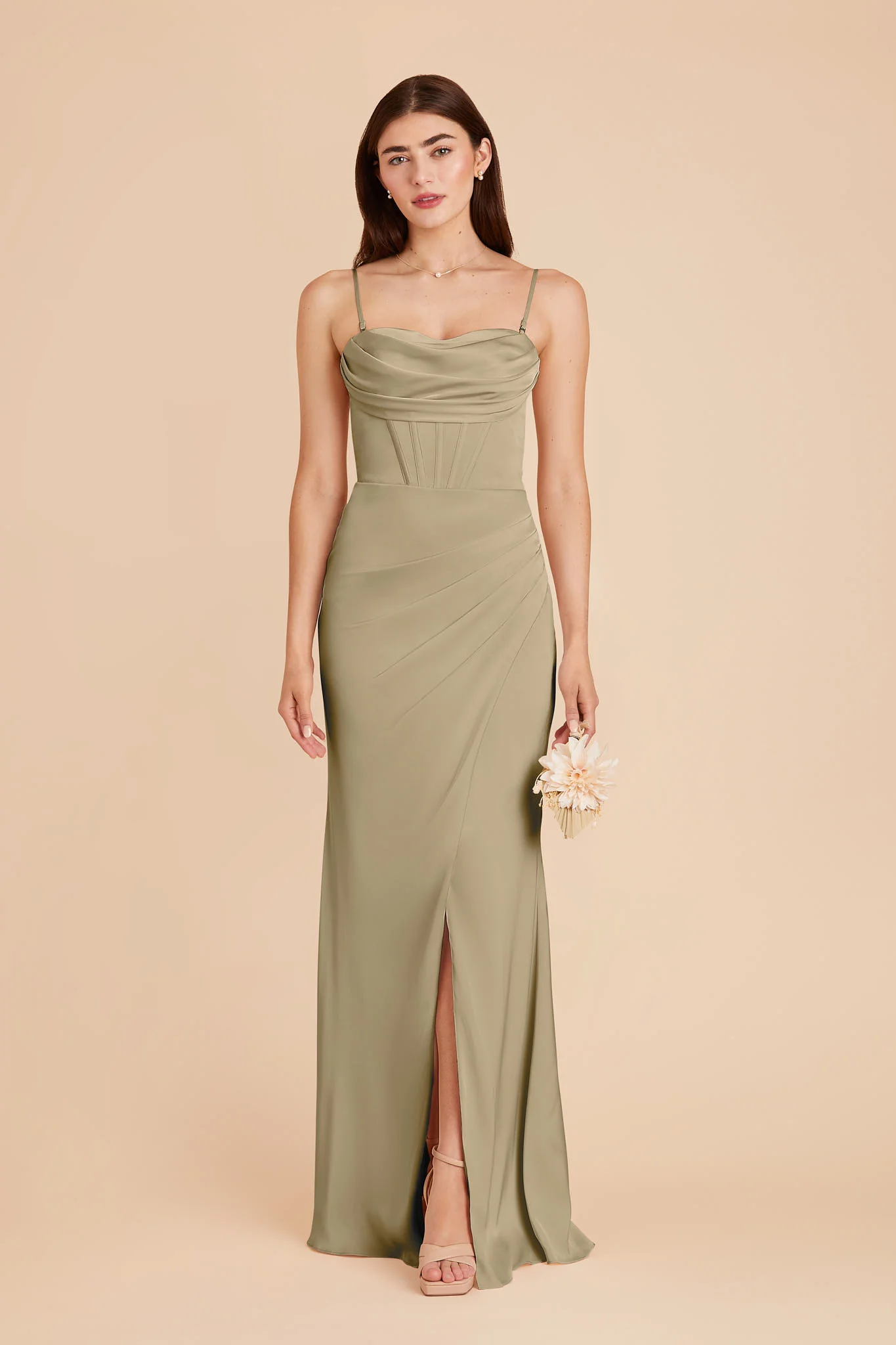 Carrie Matte Satin Dress - Moss Green - Image 4