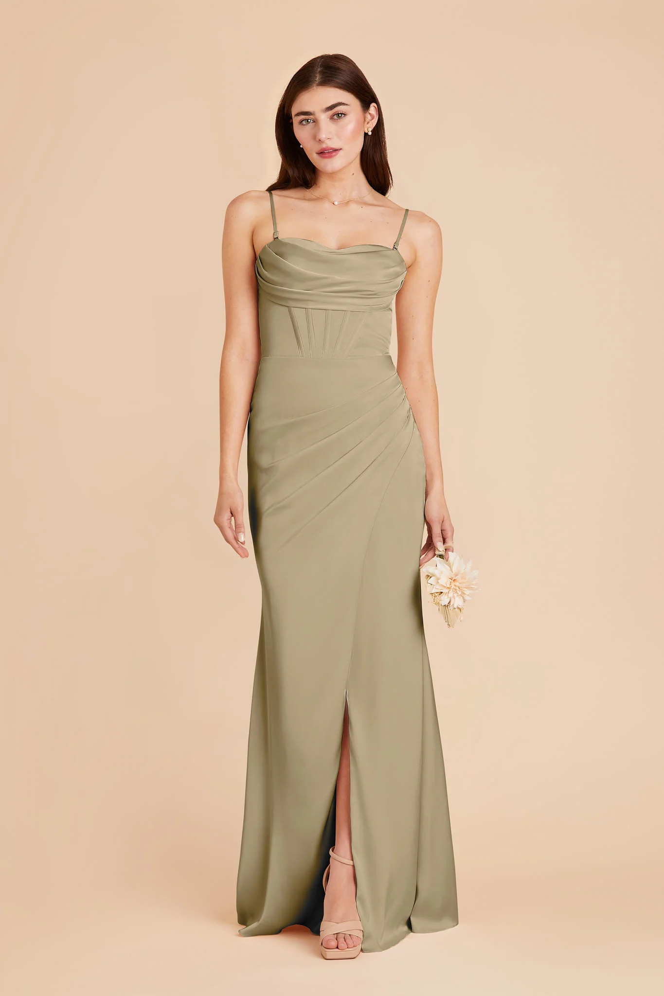 Carrie Matte Satin Dress - Moss Green - Image 5