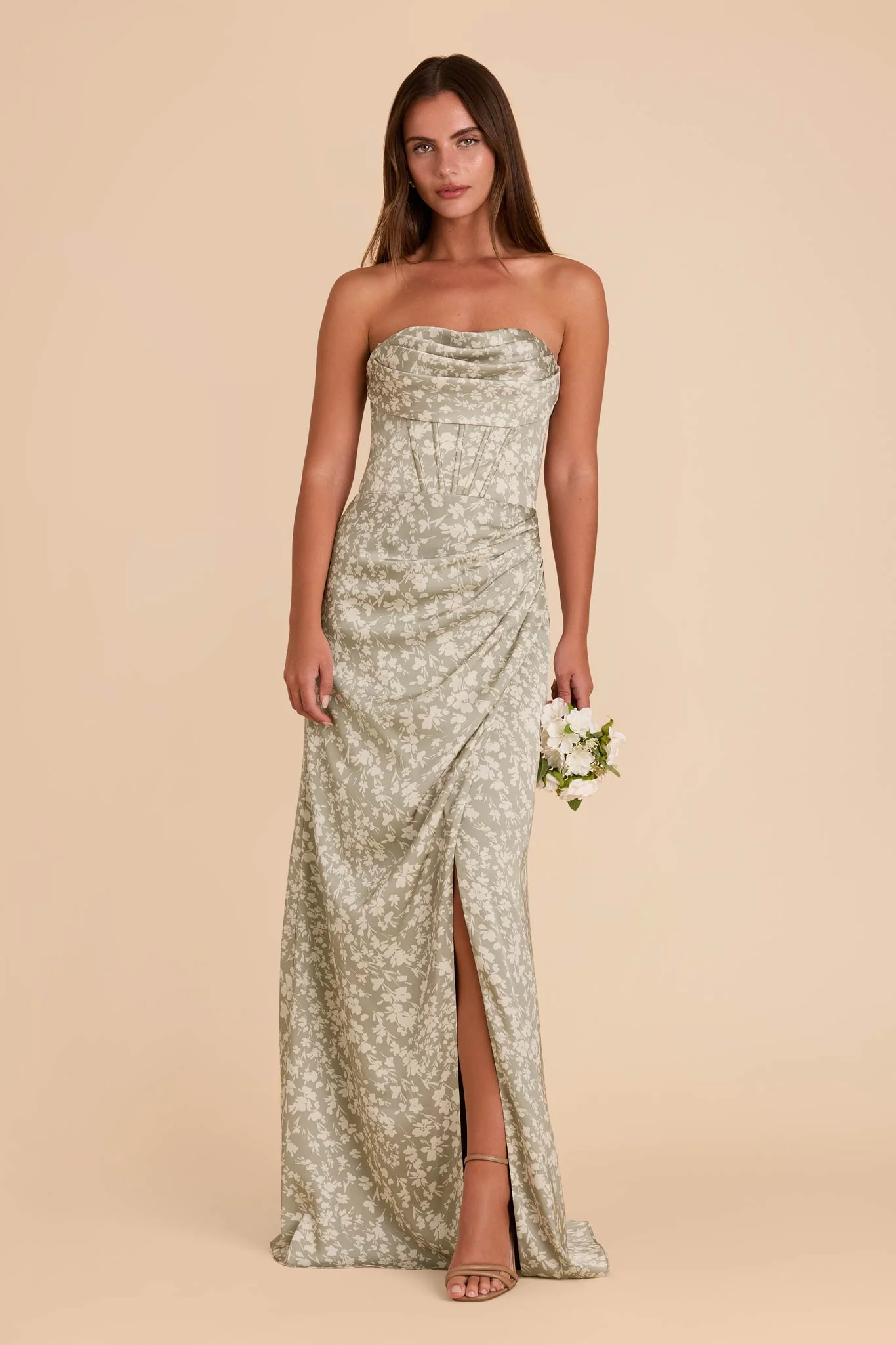 Carrie Matte Satin Dress - Moss Green Dreamy Floral