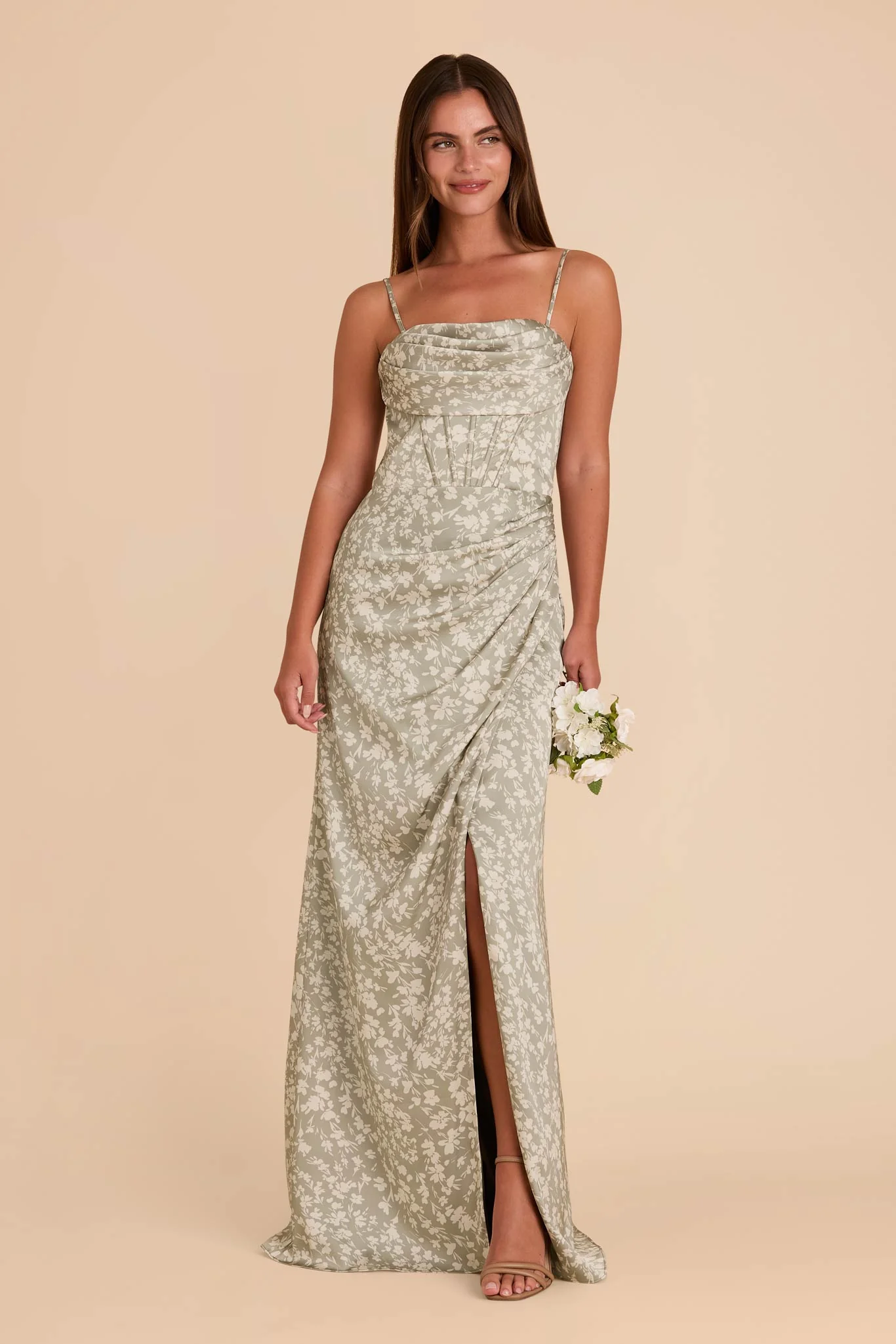 Carrie Matte Satin Dress - Moss Green Dreamy Floral - Image 2