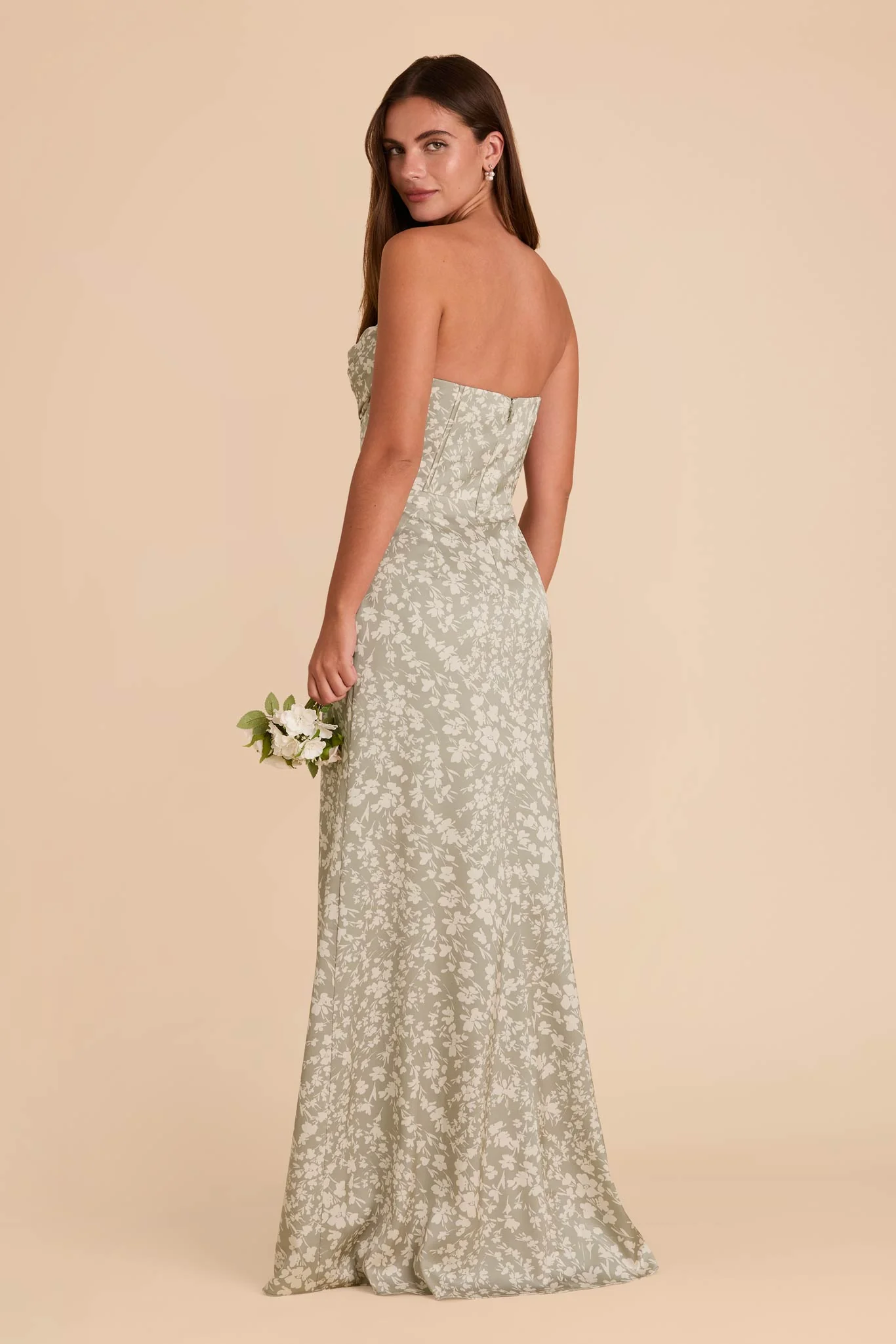 Carrie Matte Satin Dress - Moss Green Dreamy Floral - Image 4