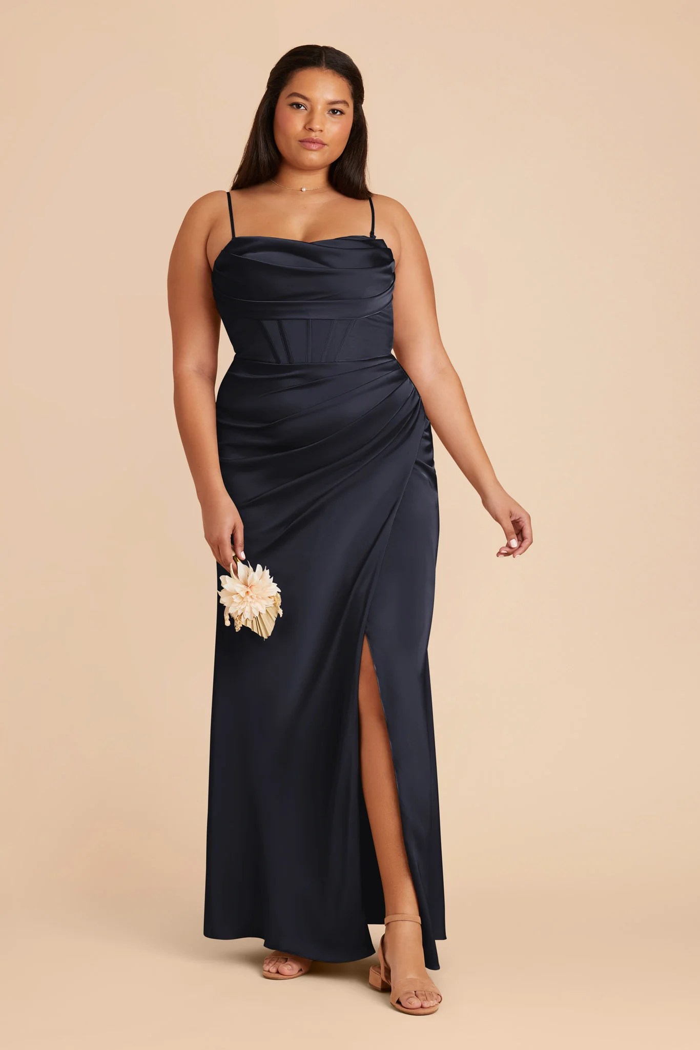 Carrie Matte Satin Dress - Navy - Image 2