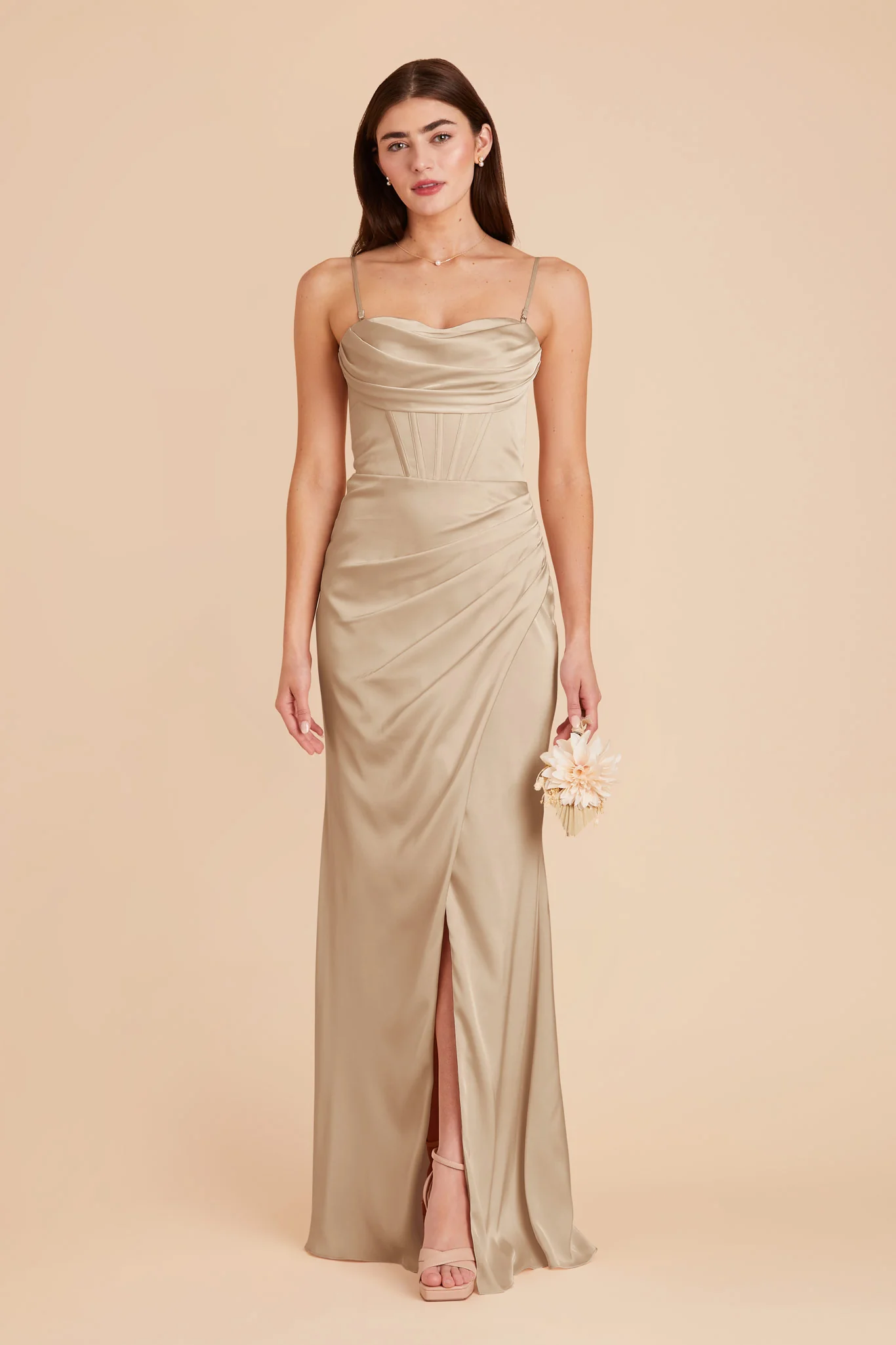 Carrie Matte Satin Dress - Neutral Champagne