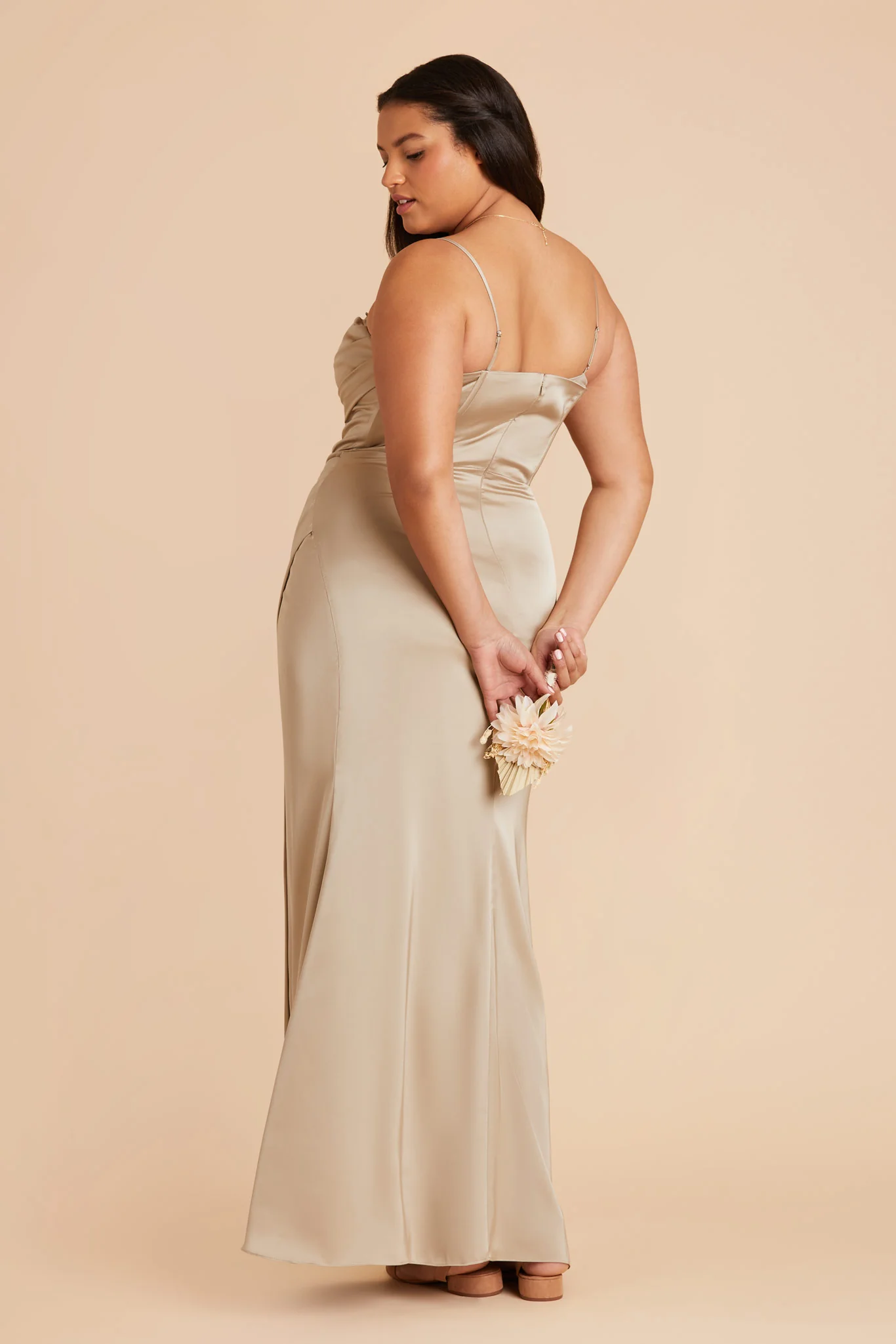 Carrie Matte Satin Dress - Neutral Champagne - Image 10