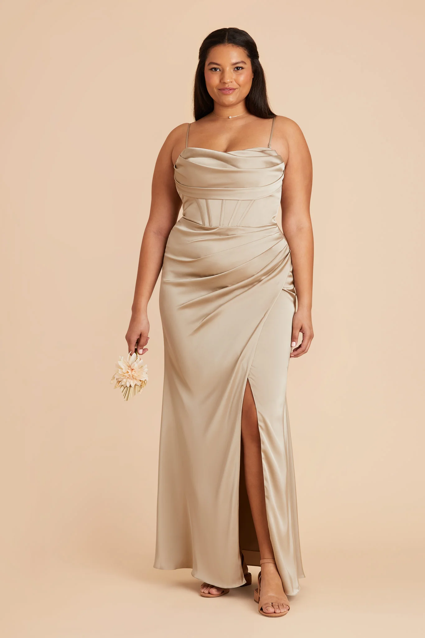 Carrie Matte Satin Dress - Neutral Champagne - Image 2