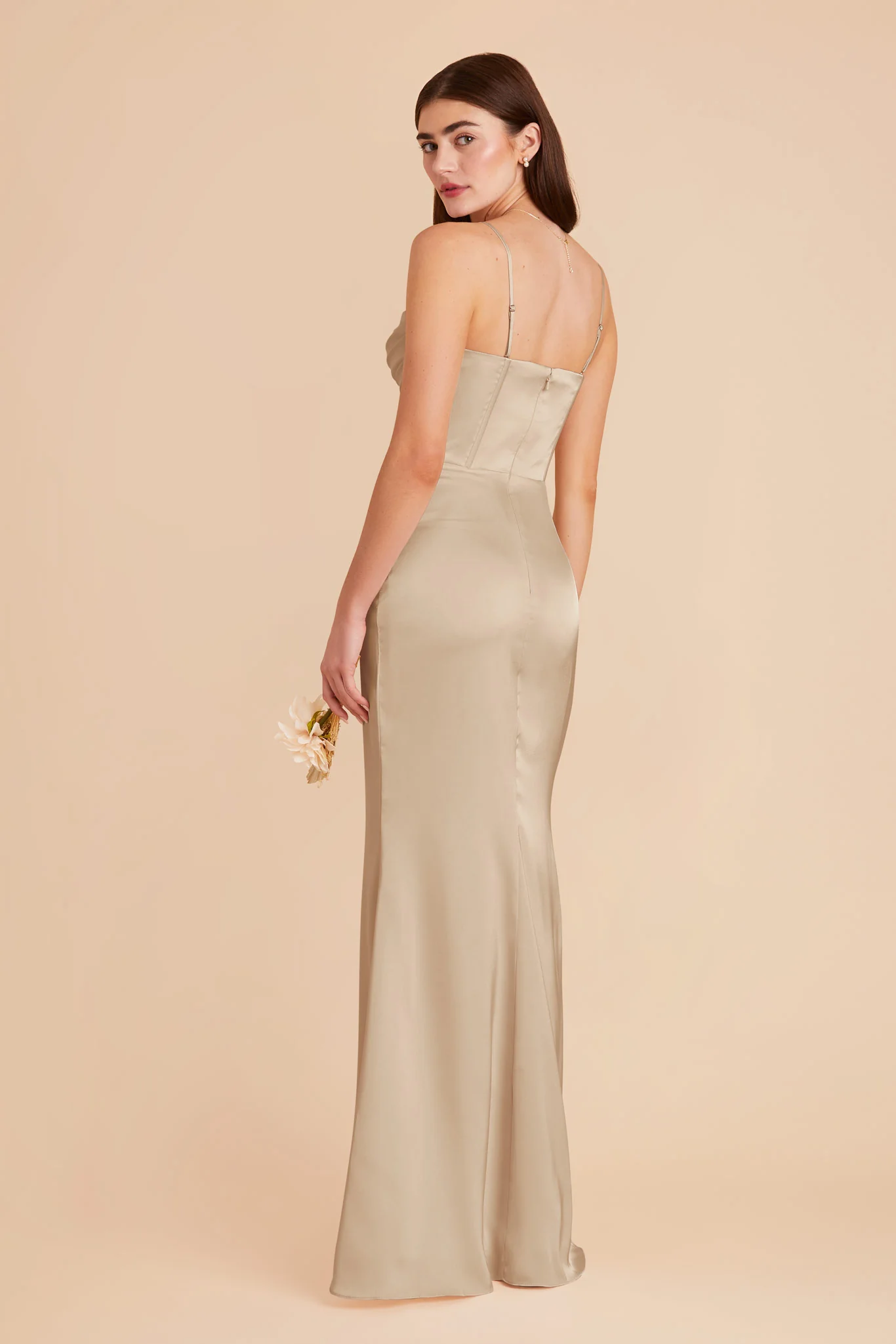 Carrie Matte Satin Dress - Neutral Champagne - Image 3