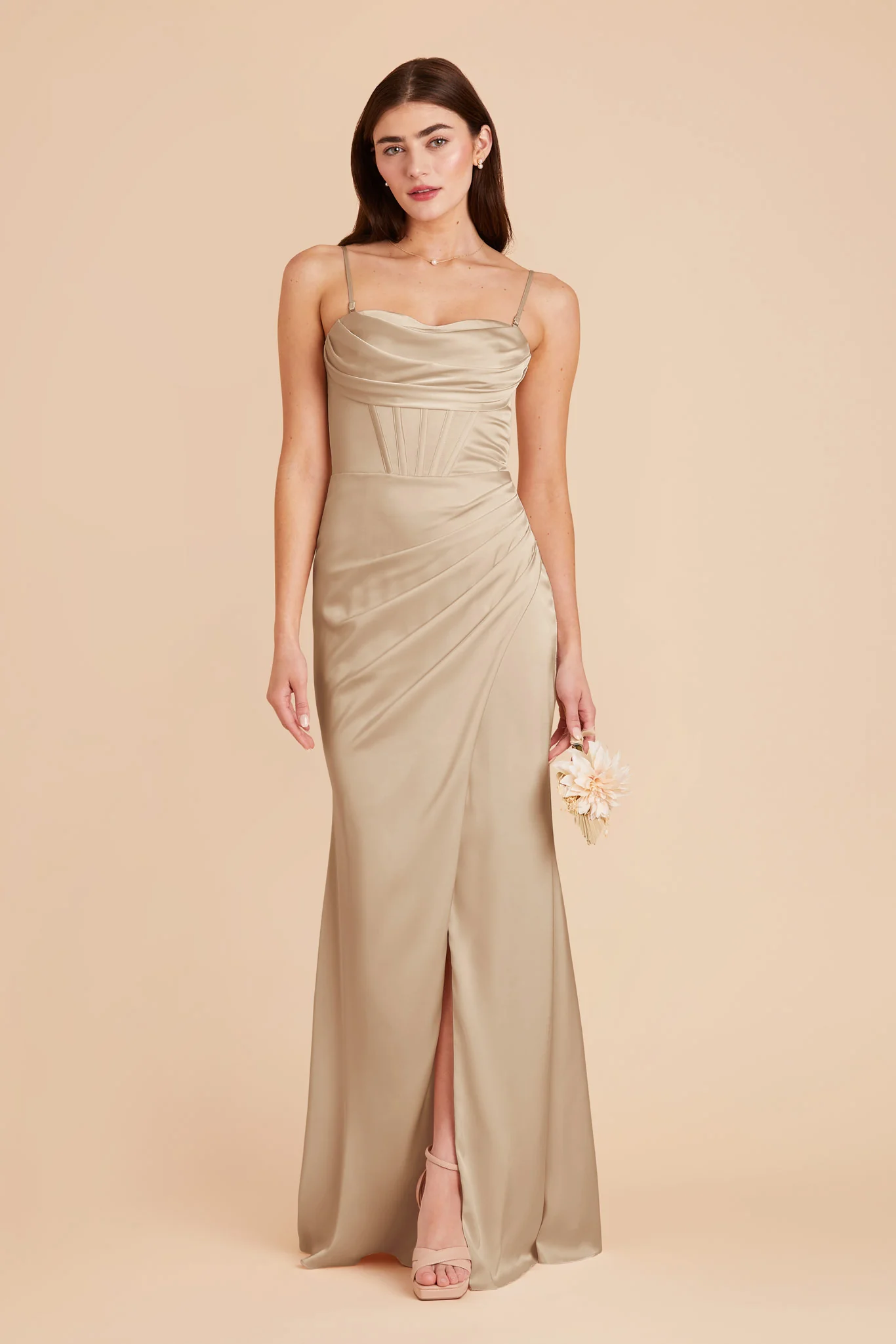 Carrie Matte Satin Dress - Neutral Champagne - Image 5