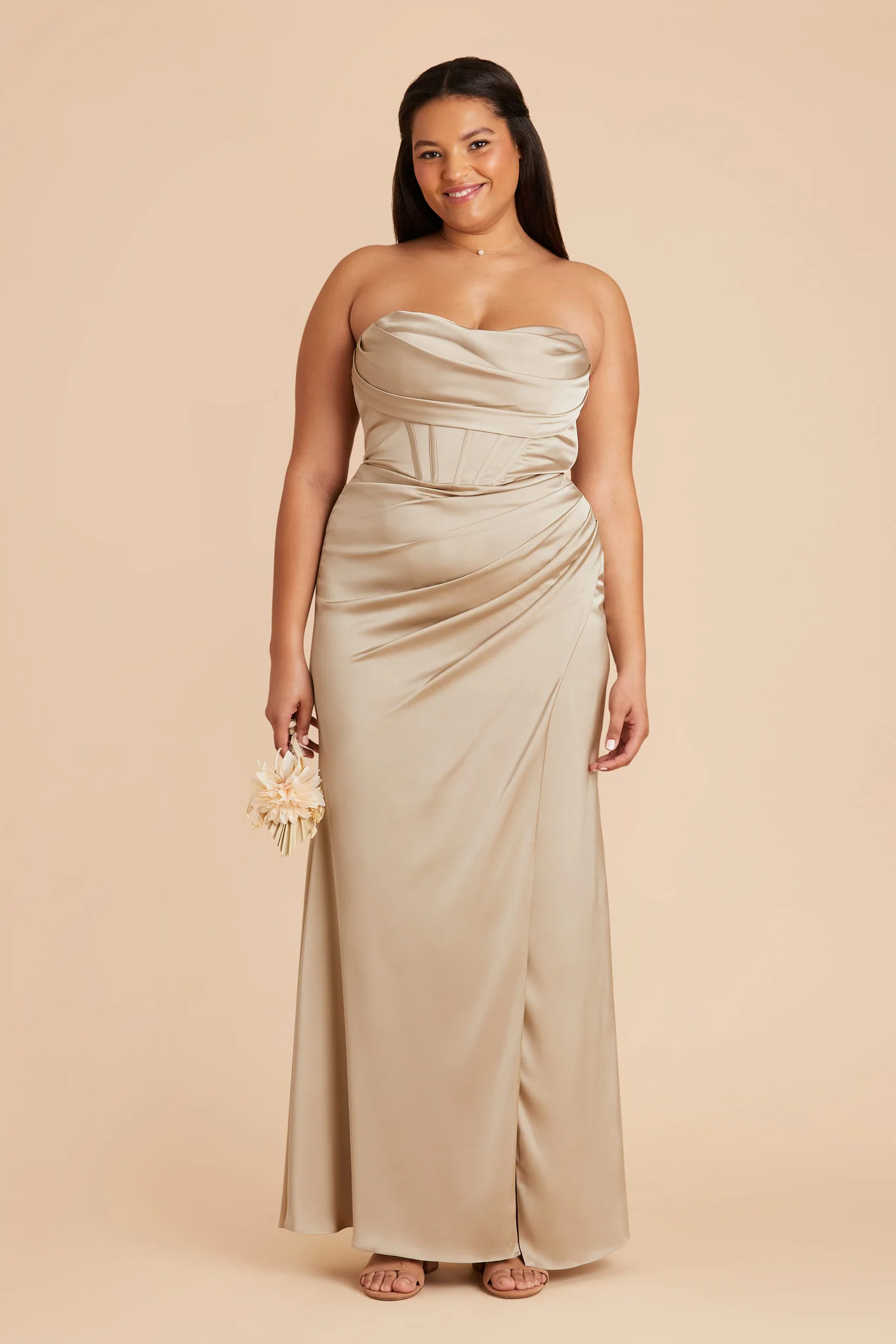 Carrie Matte Satin Dress - Neutral Champagne - Image 6