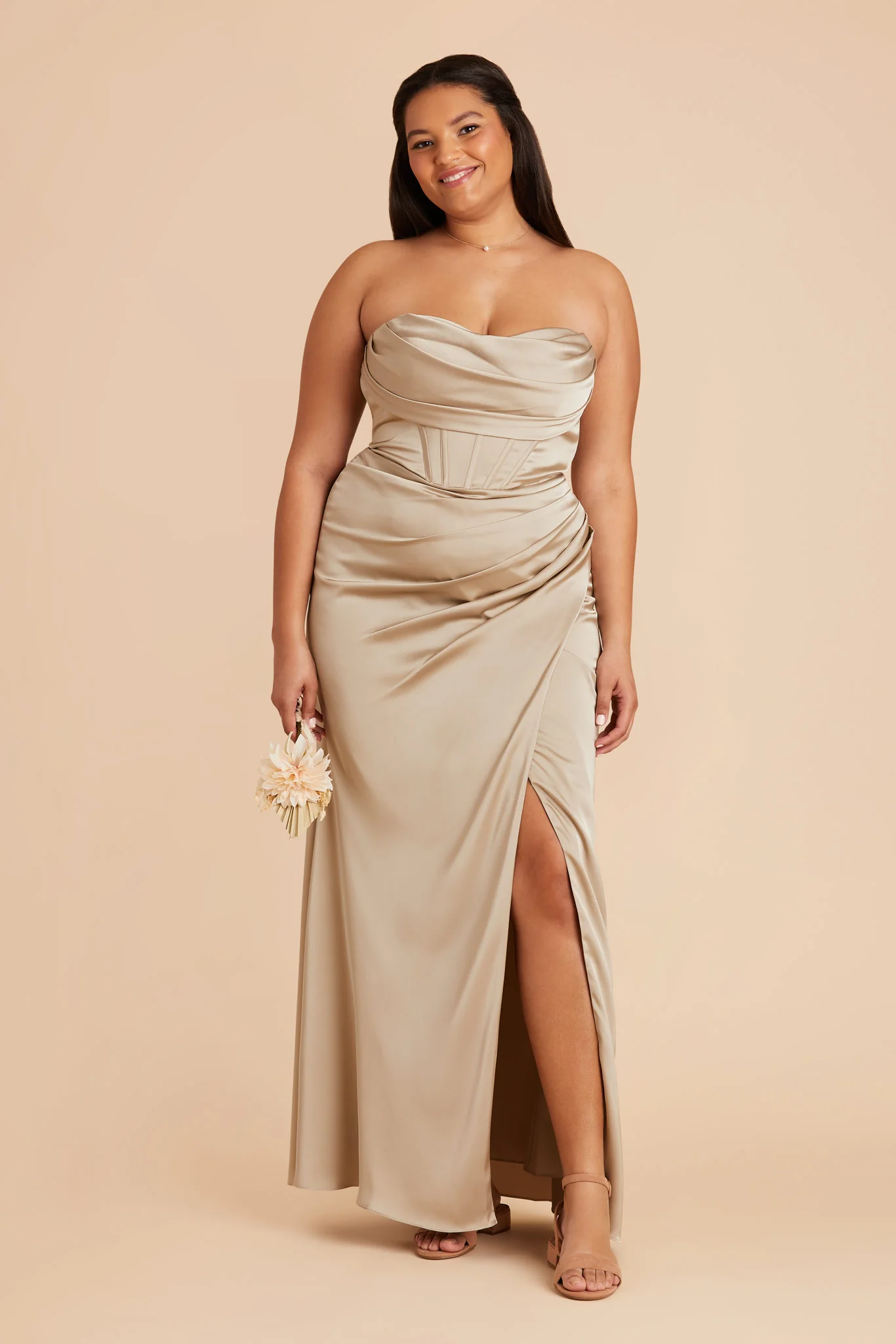 Carrie Matte Satin Dress - Neutral Champagne - Image 7