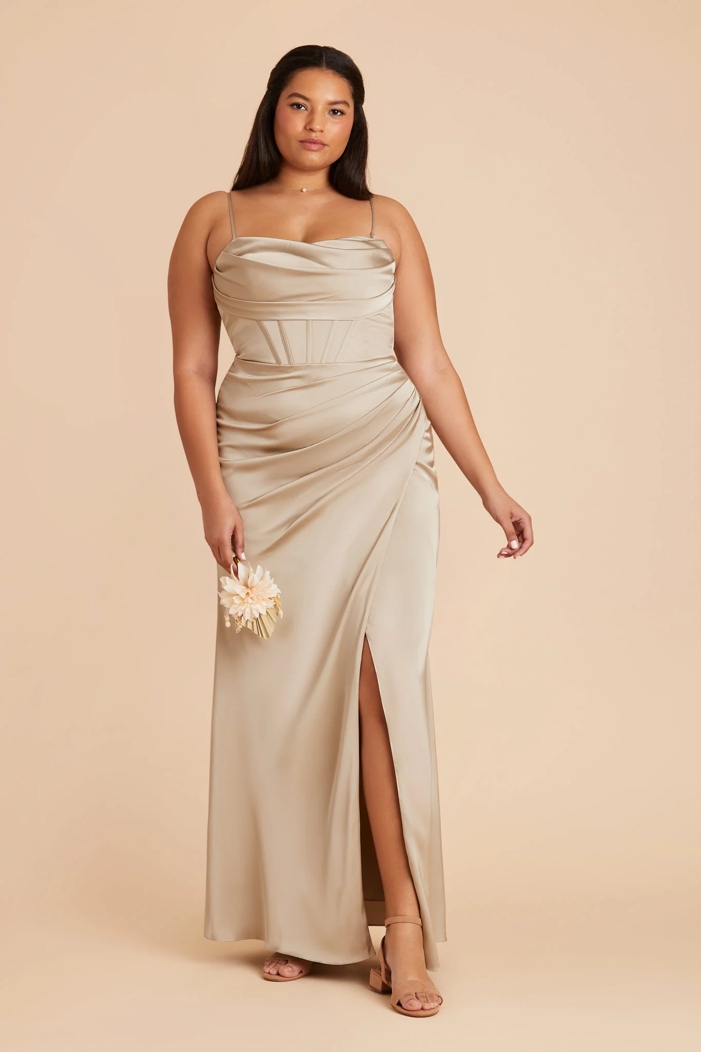 Carrie Matte Satin Dress - Neutral Champagne - Image 8