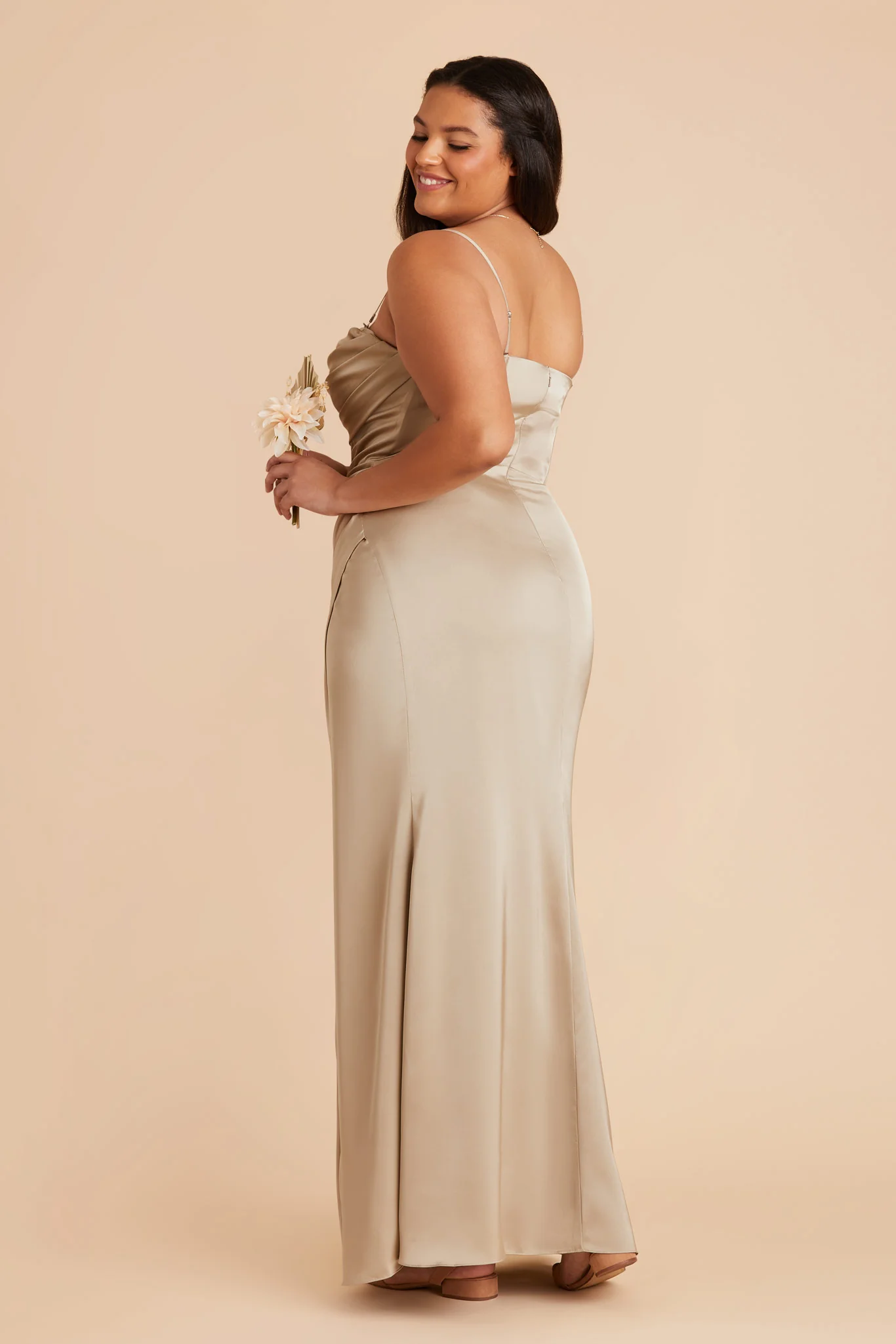 Carrie Matte Satin Dress - Neutral Champagne - Image 9
