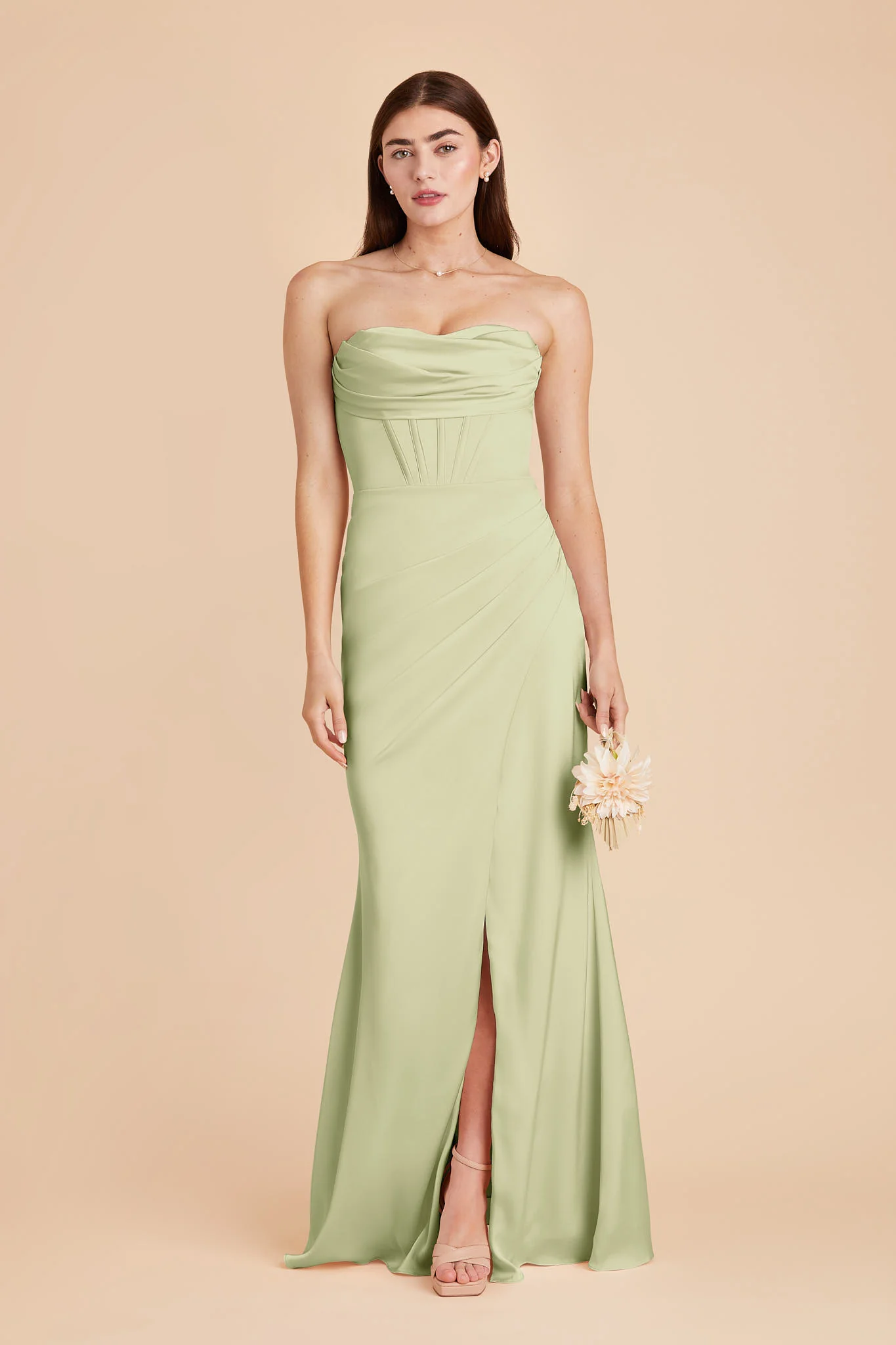 Carrie Matte Satin Dress - Pale Pistachio
