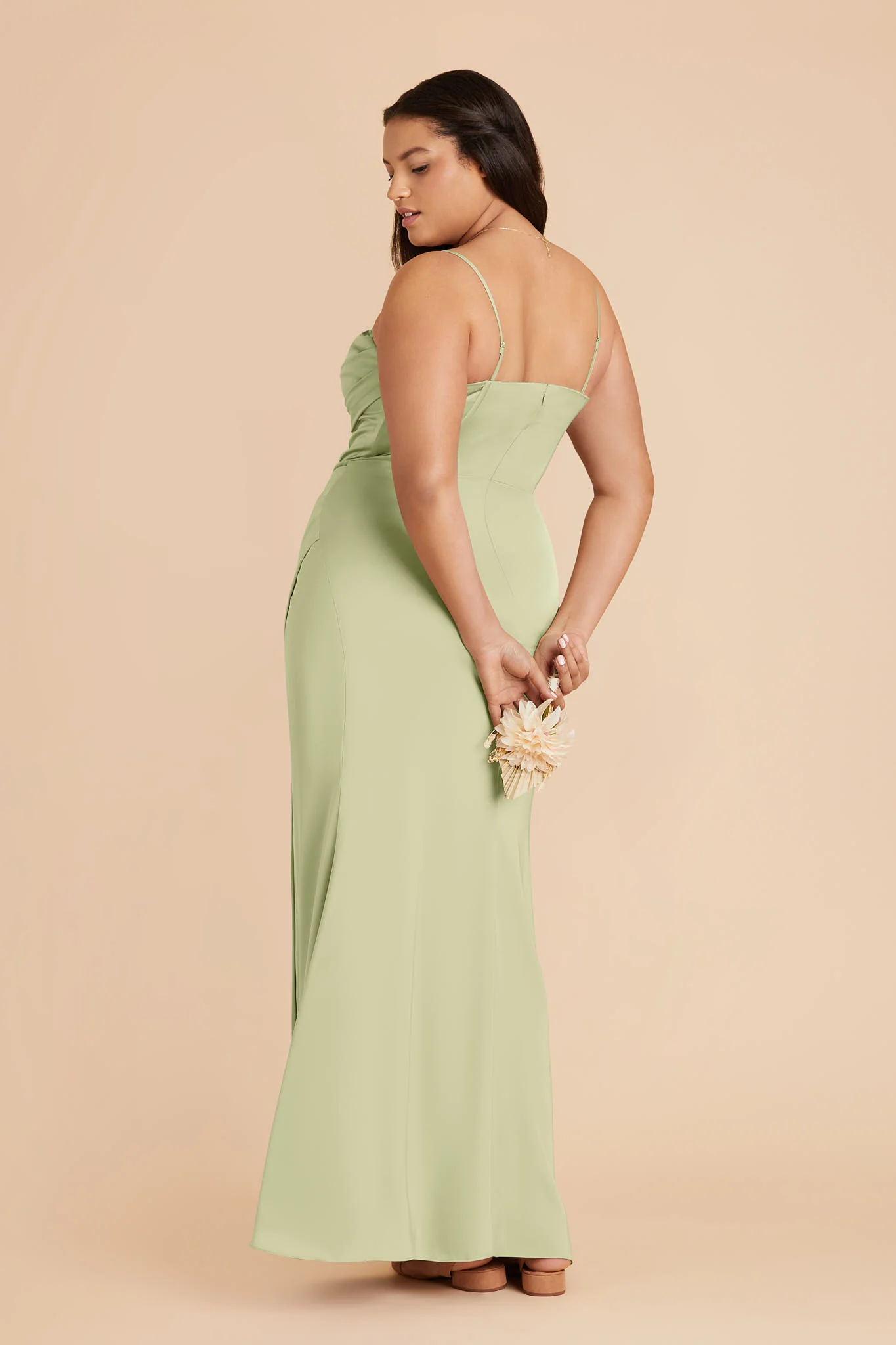 Carrie Matte Satin Dress - Pale Pistachio - Image 4