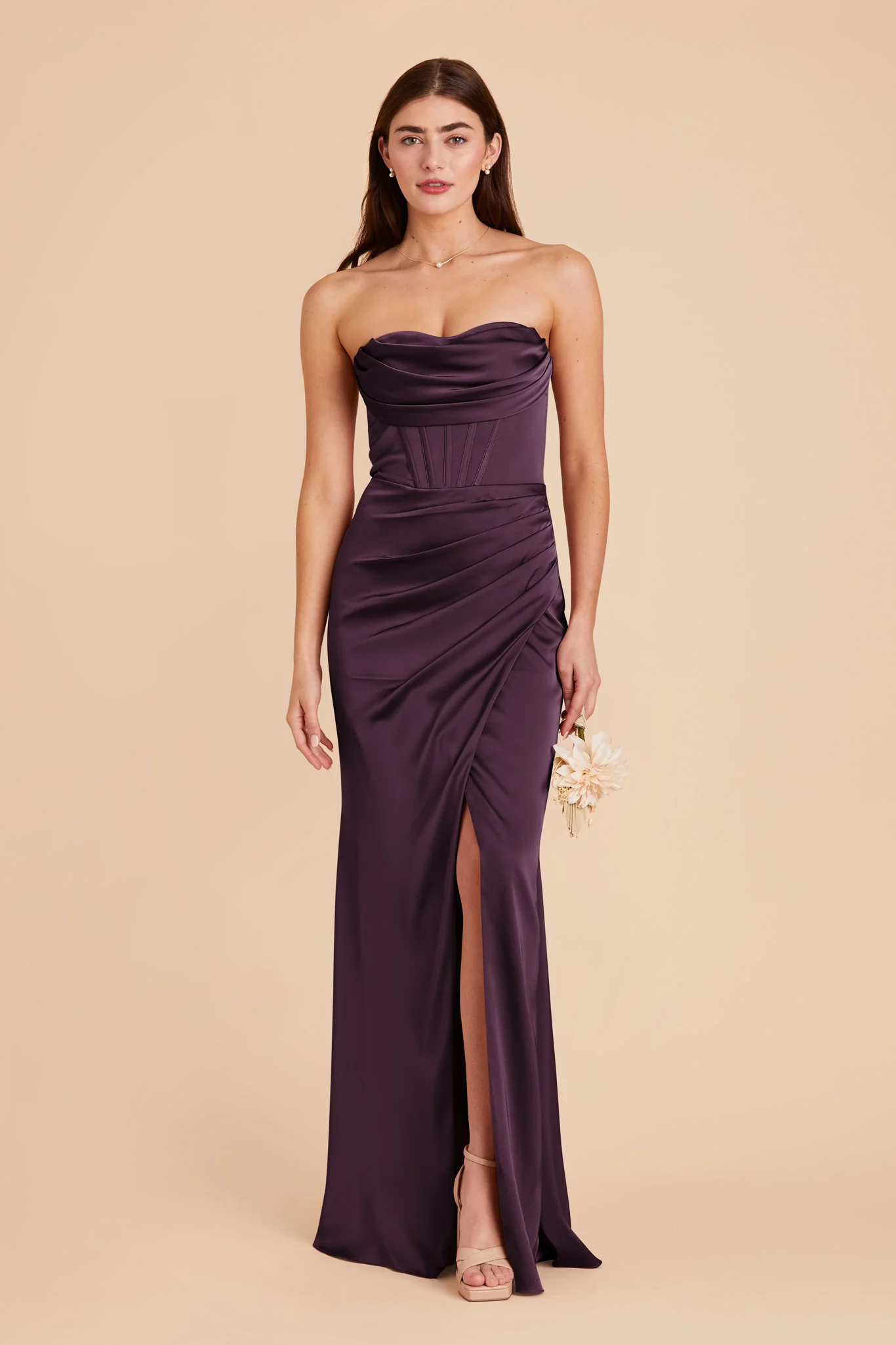 Carrie Matte Satin Dress - Plum - Image 3